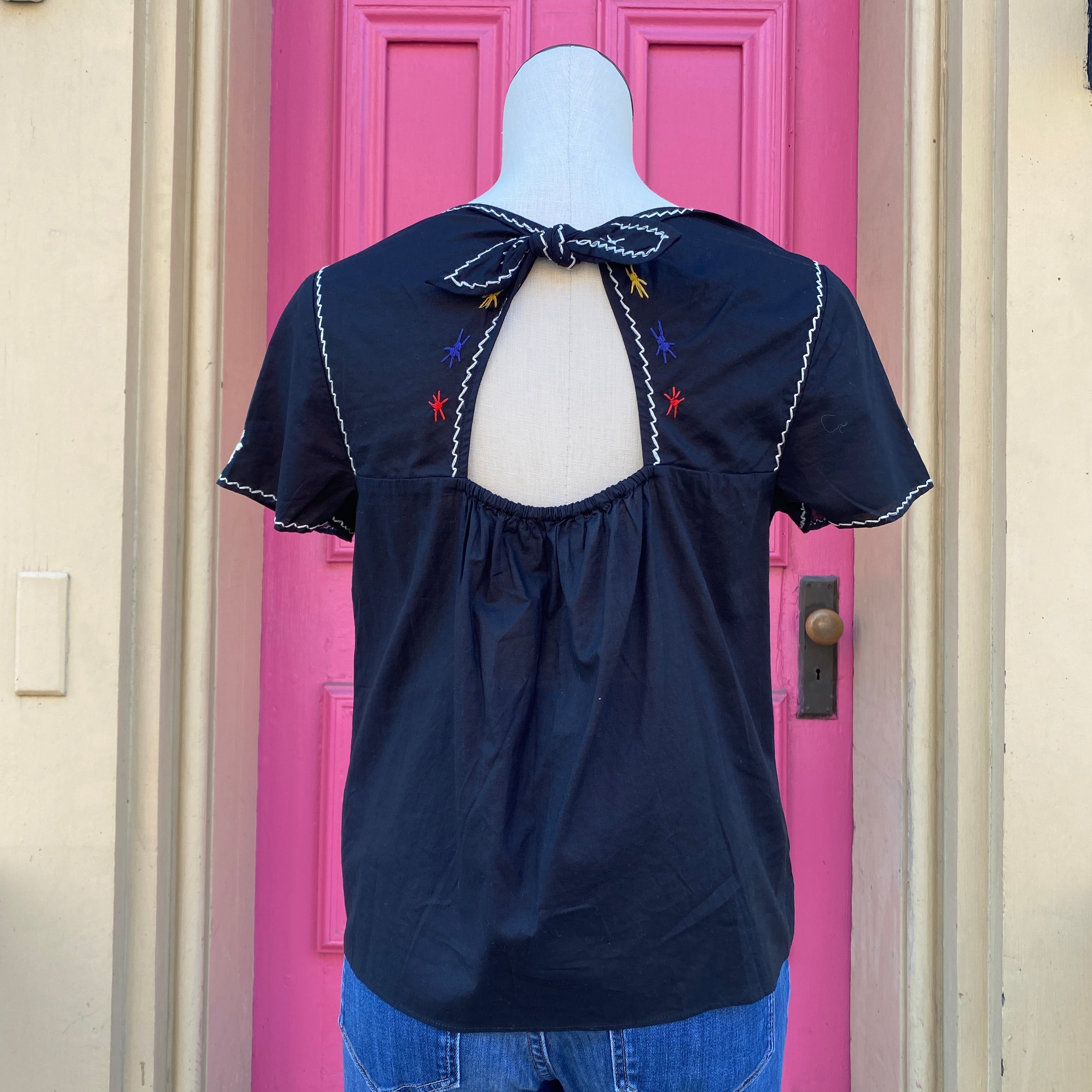 Madewell black embroidered short sleeve top size Small New With Tags