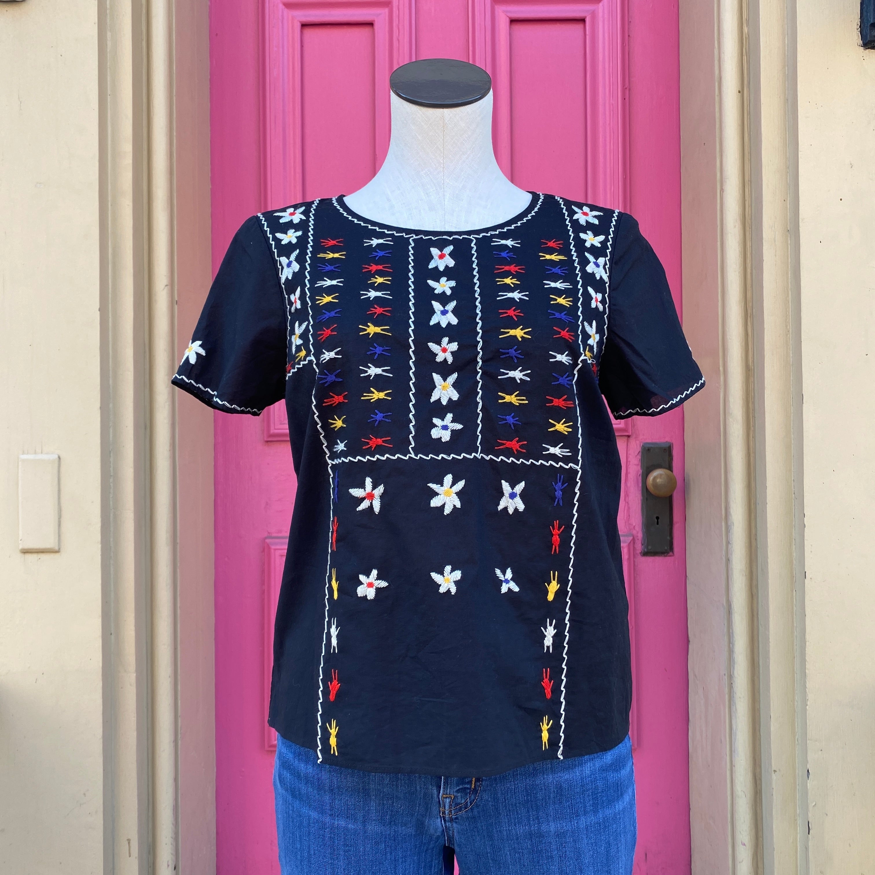 Madewell black embroidered short sleeve top size Small New With Tags