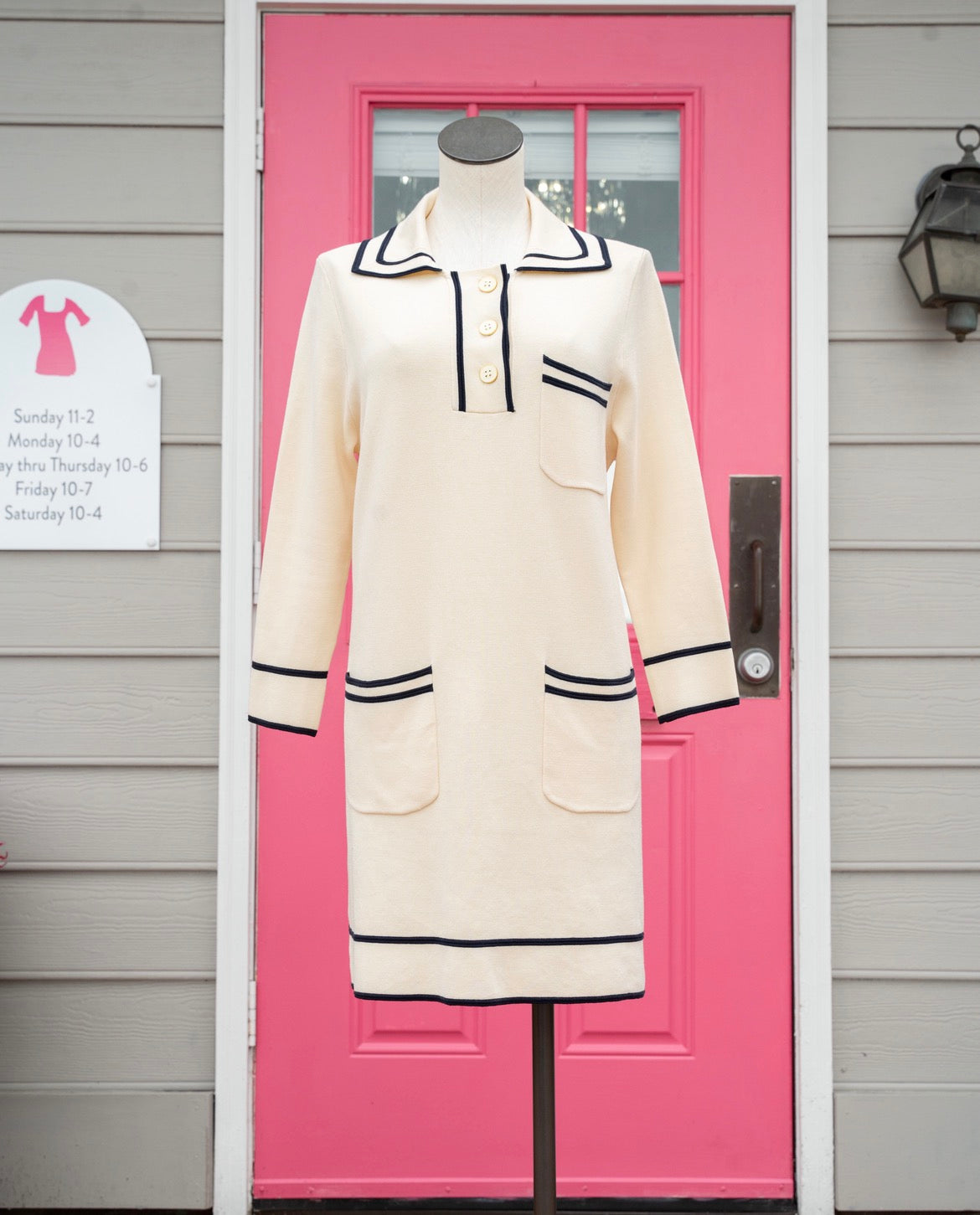 Tuckernuck cream navy knit polo dress size L