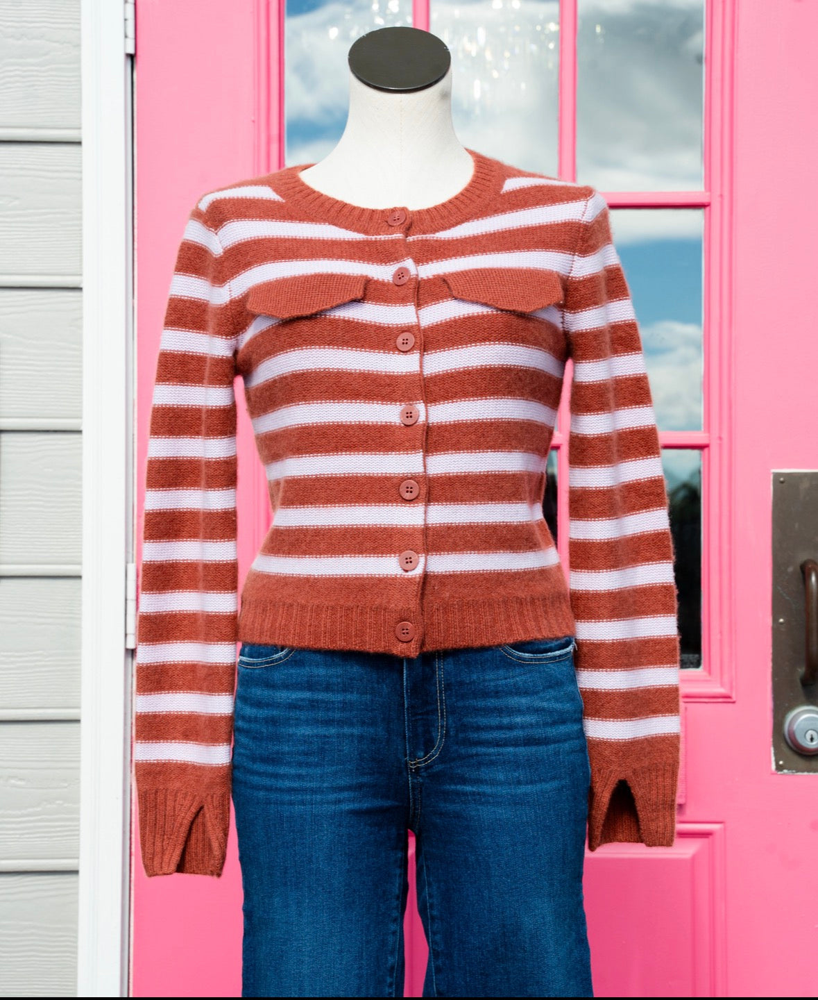 Maeve purple rust striped cashmere cropped cardigan size S