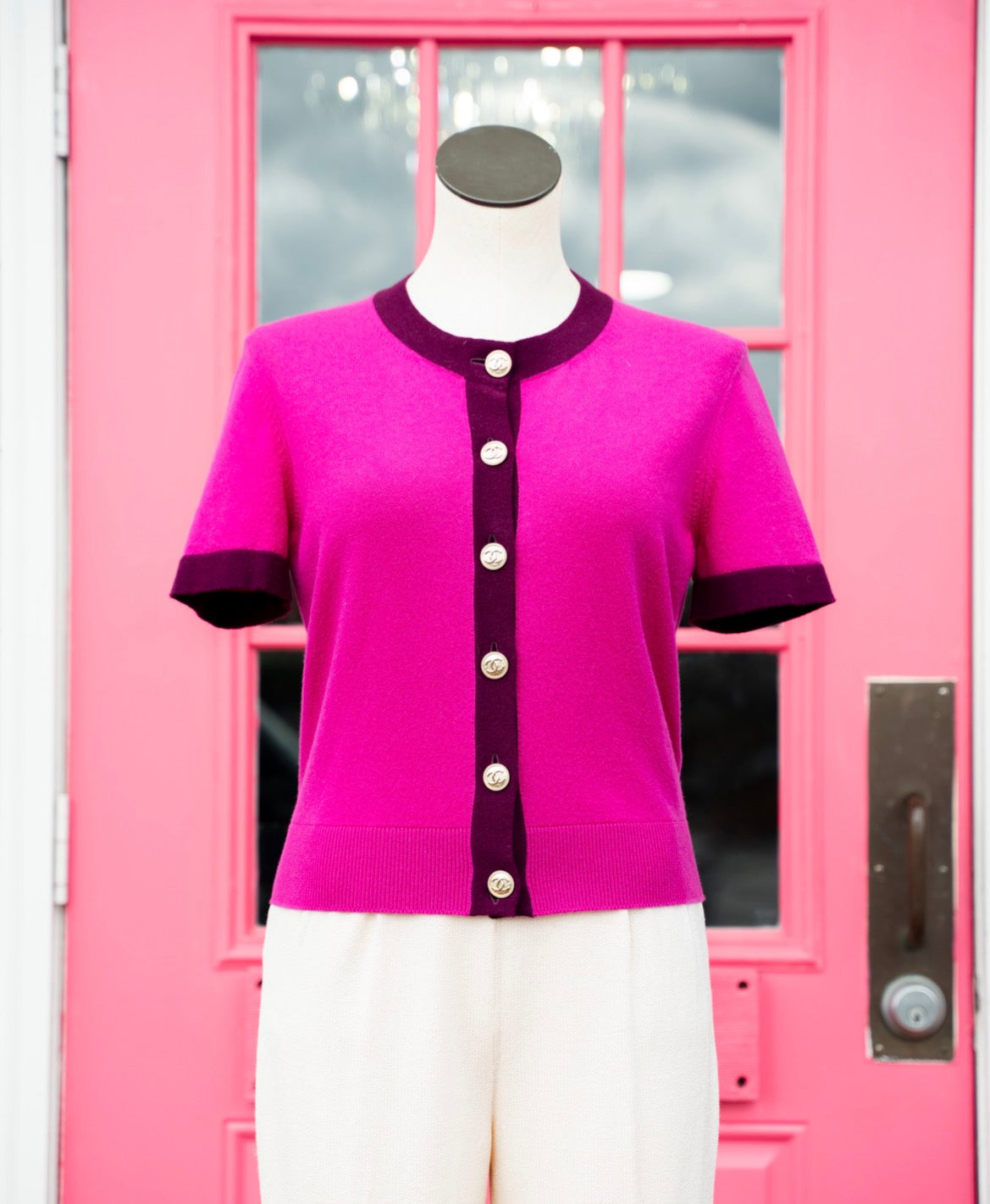 Chanel magenta cashmere two tone SS cardigan size 38 (6)