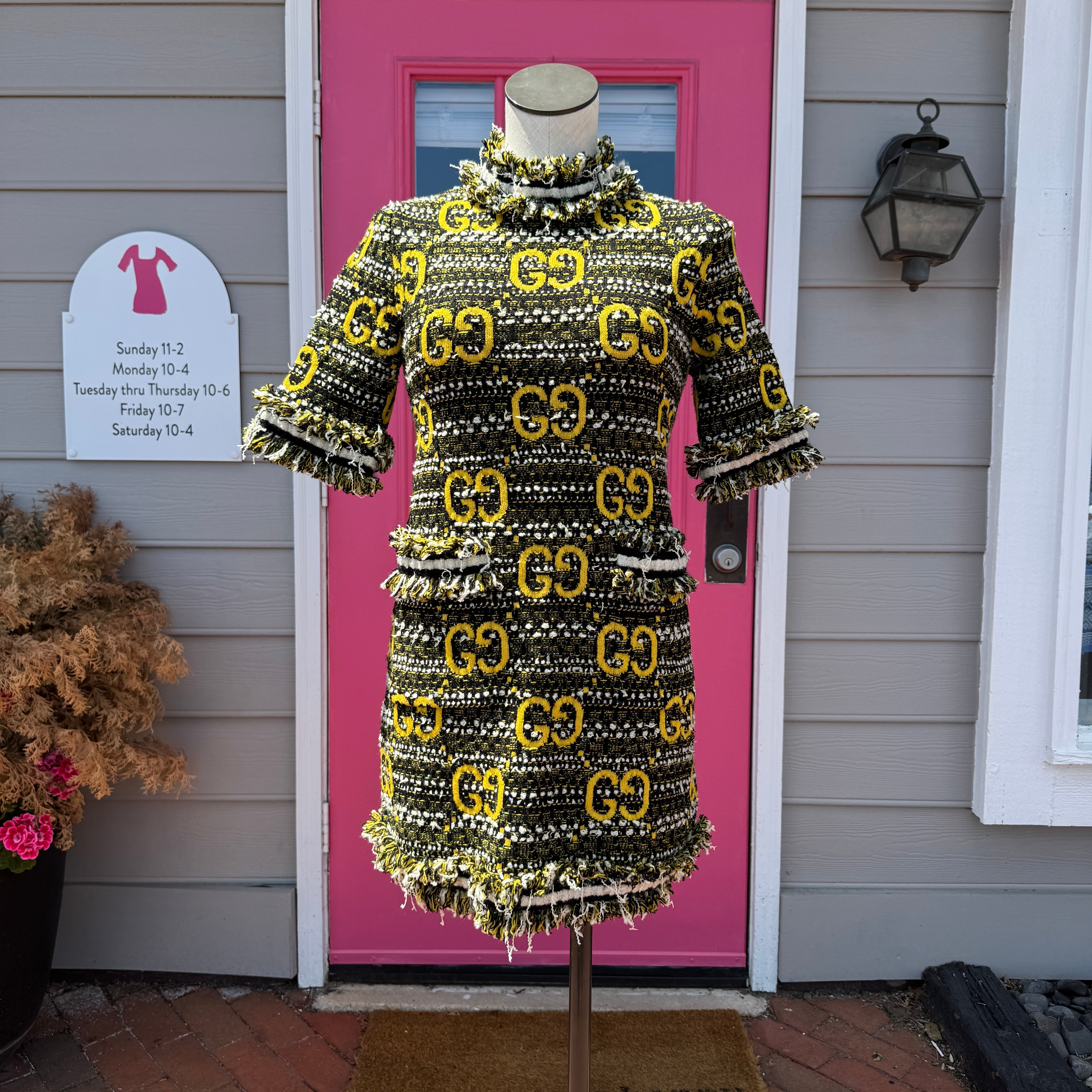 Gucci yellow tweed lamé mini dress size XXS