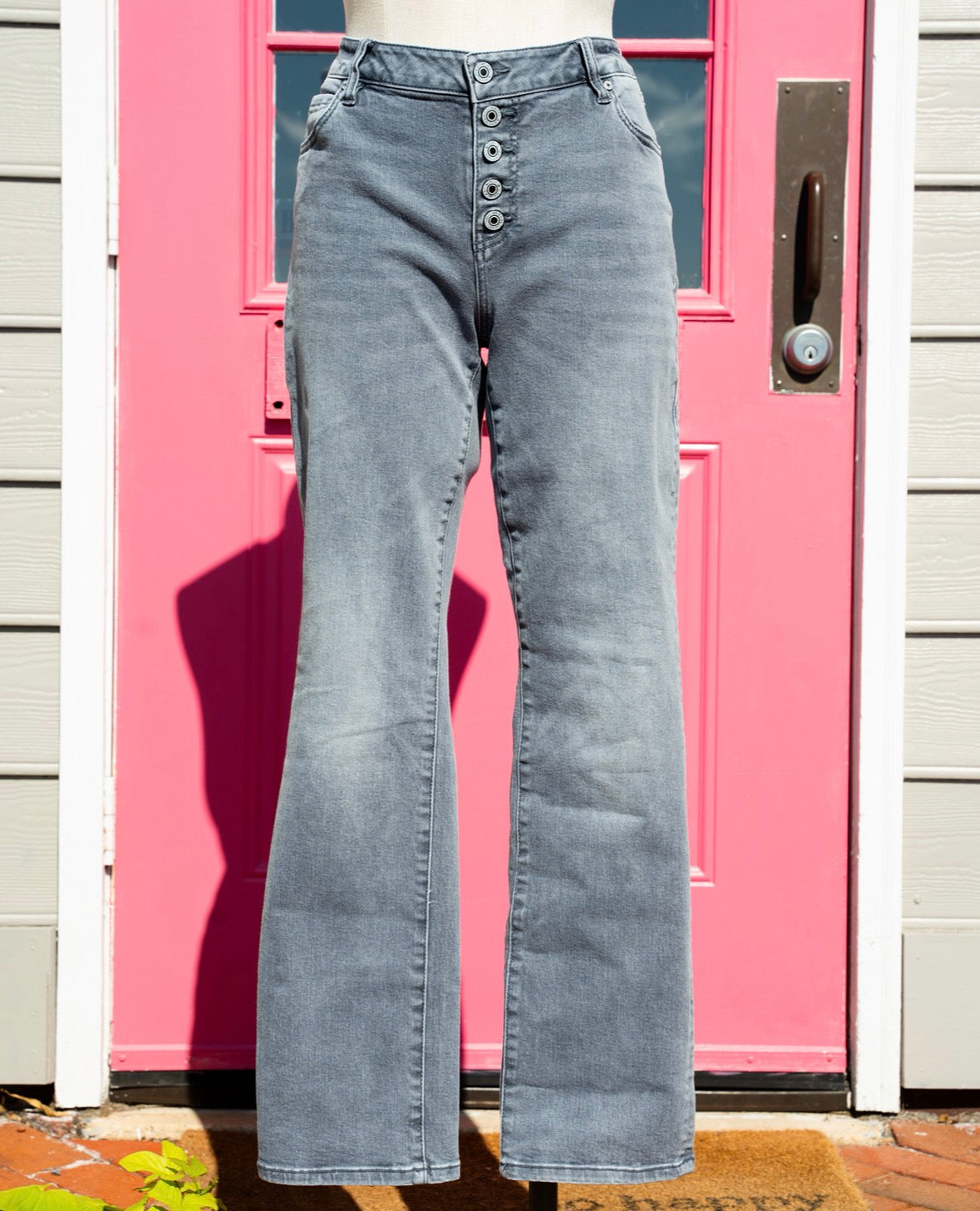 Cabi gray button fly straight jeans size 10