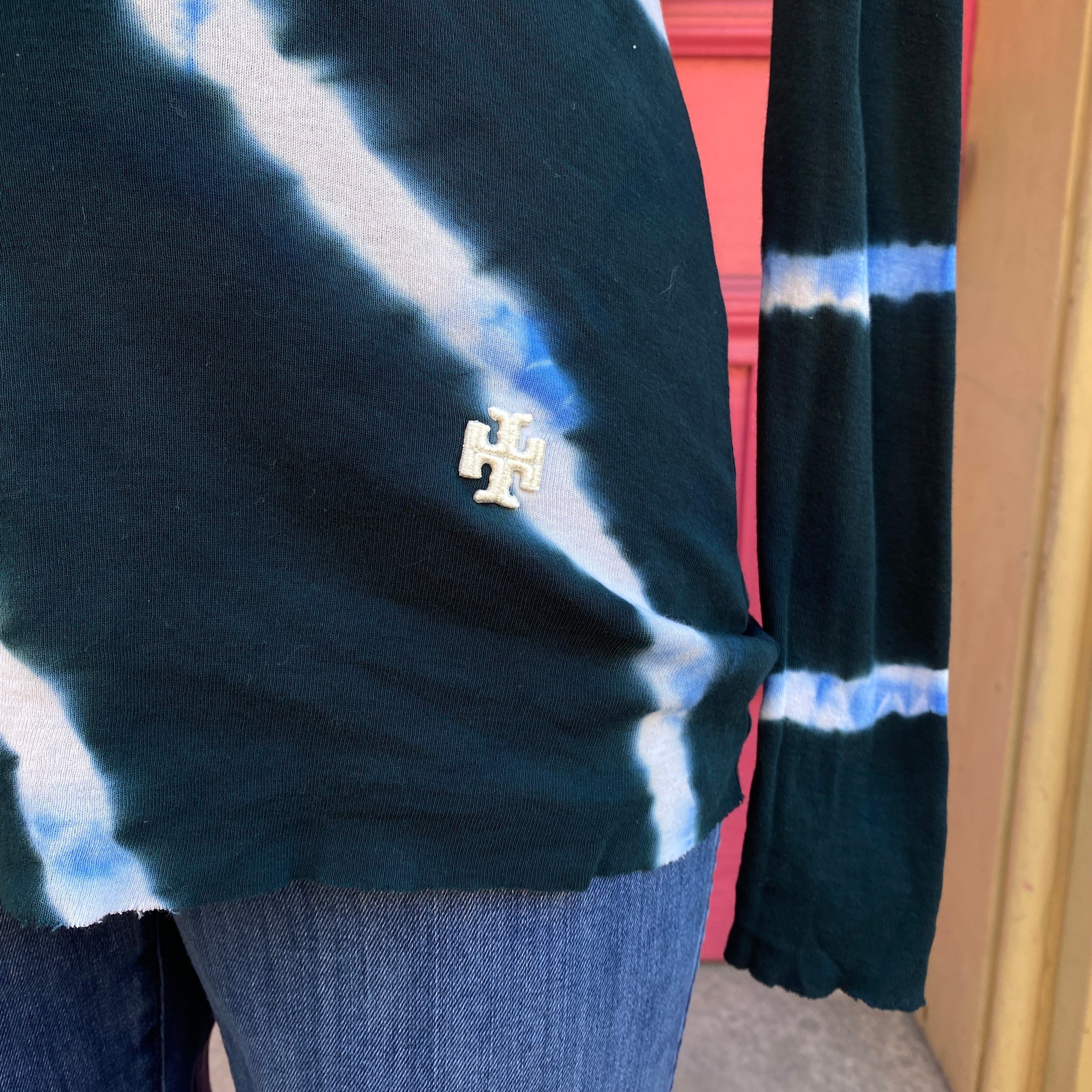 Tory Sport teal white blue tie dye long sleeve top size XS