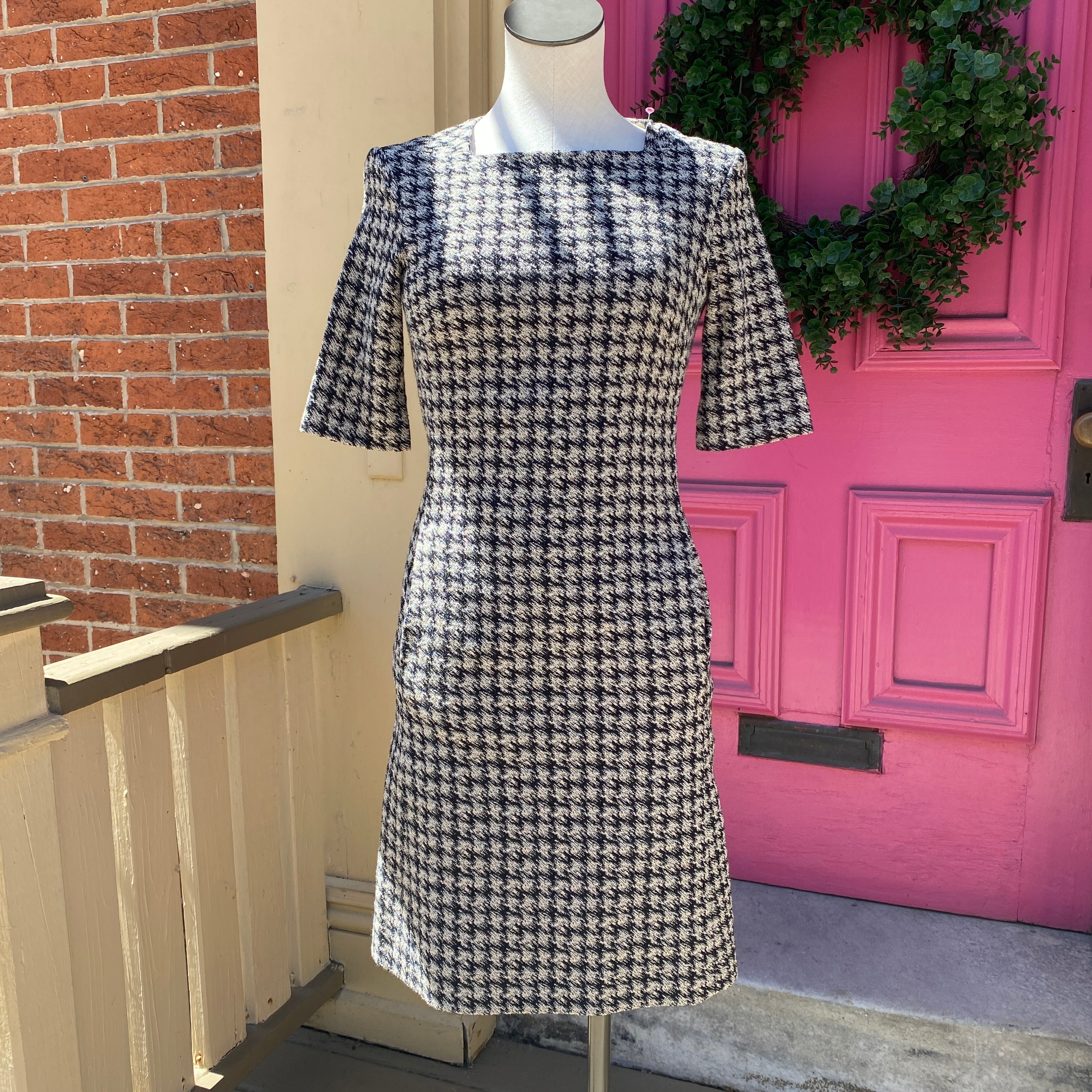 MM Lafleur black beige houndstooth dress size 6