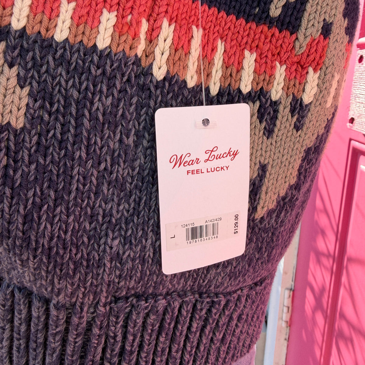 Lucky Brand navy pink cardigan size L NWT