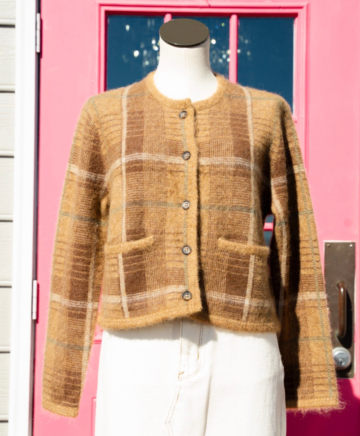 Polo Ralph Lauren brown greed plaid cardigan size S NWT