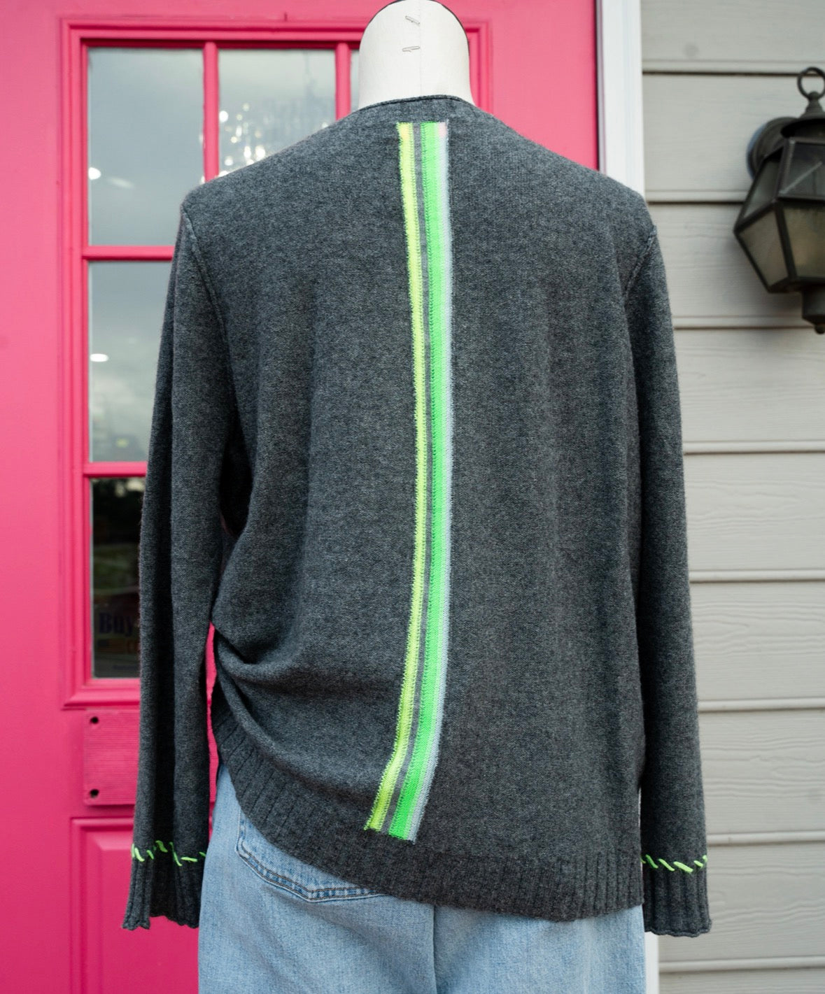 Lisa Todd gray lime green cashmere sweater size XL