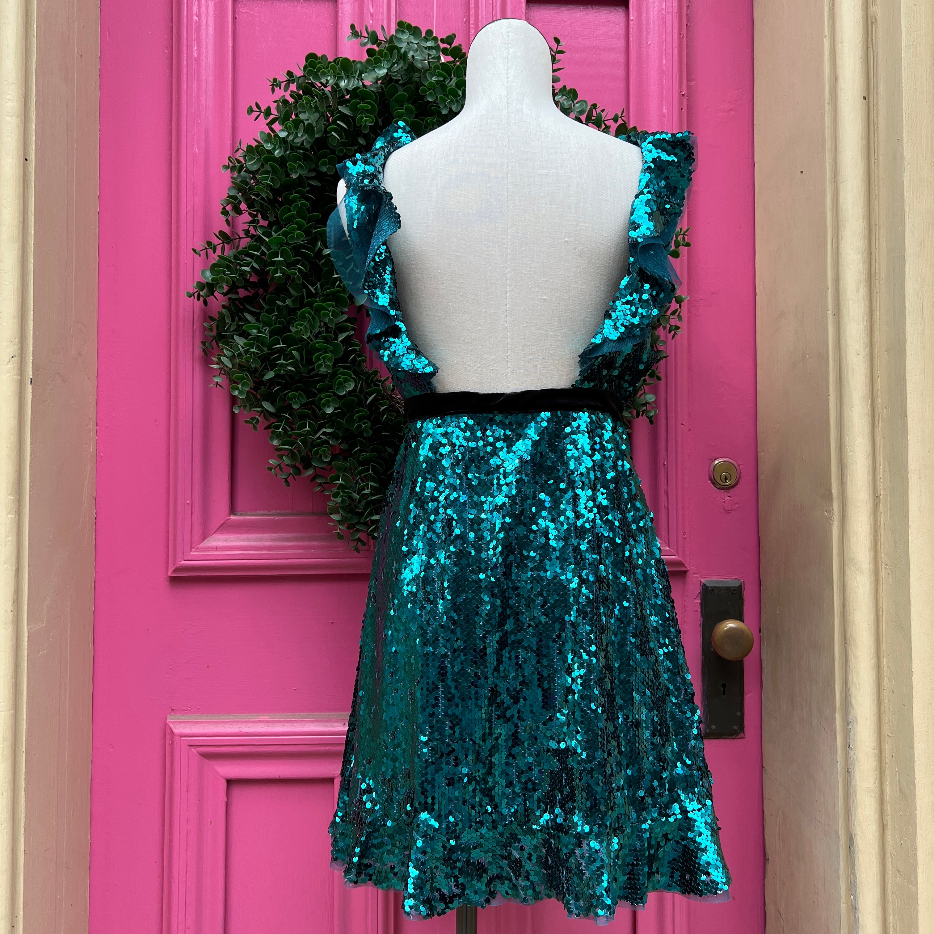 Free People teal sequined tank dress size 12