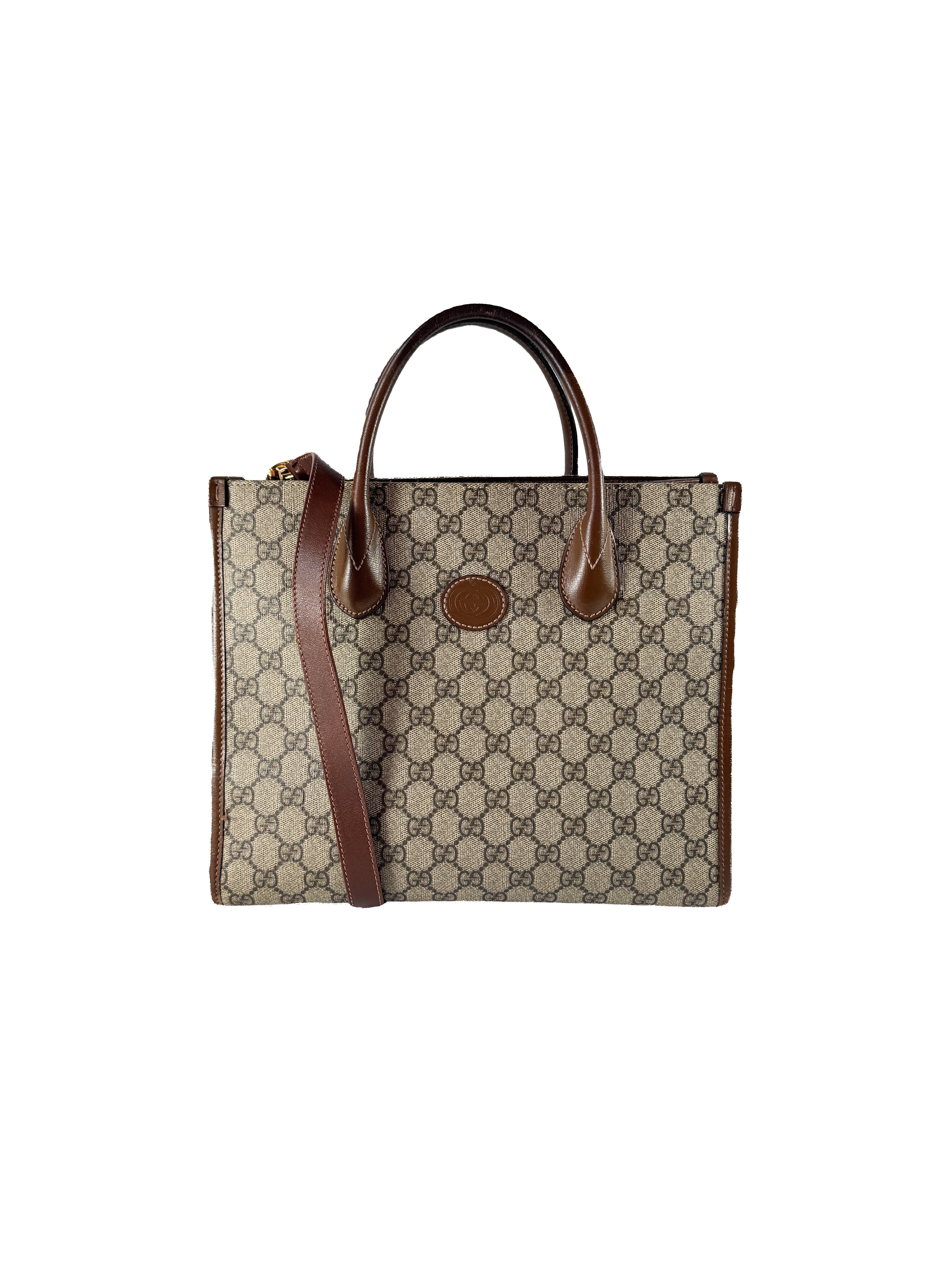 Gucci brown GG Supreme Monogram Azalea Calfskin Small Retro Interlocking G Tote 659983520981