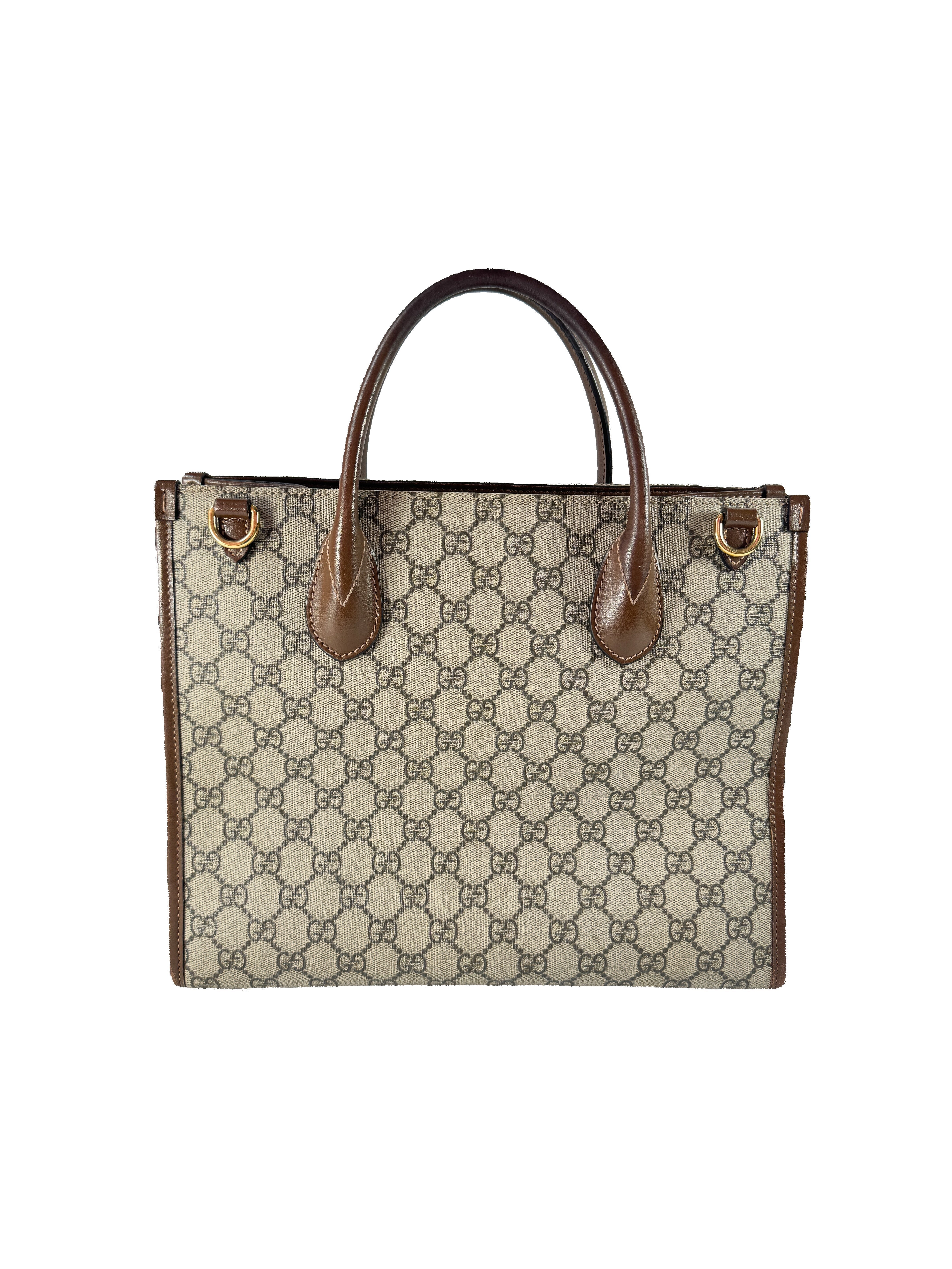 Gucci brown GG Supreme Monogram Azalea Calfskin Small Retro Interlocking G Tote 659983520981