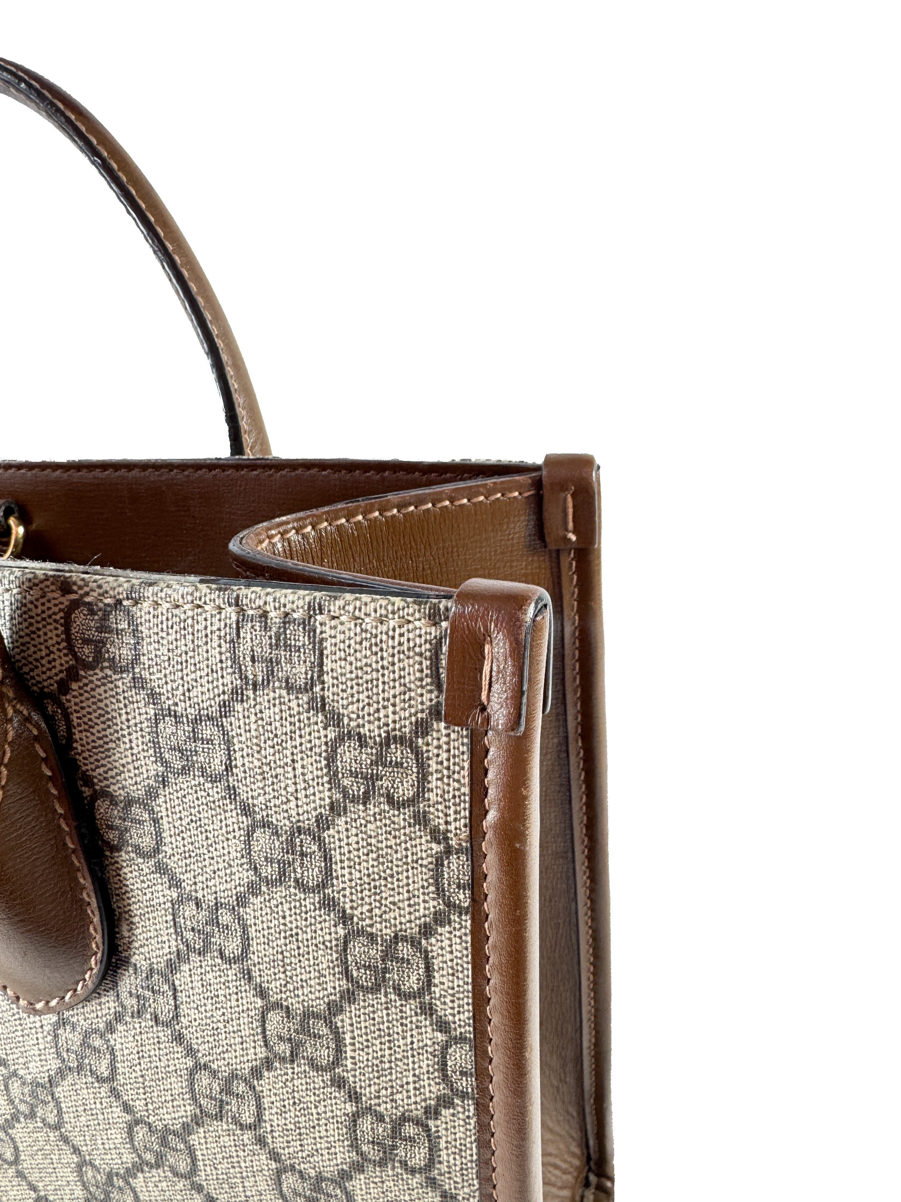 Gucci brown GG Supreme Monogram Azalea Calfskin Small Retro Interlocking G Tote 659983520981