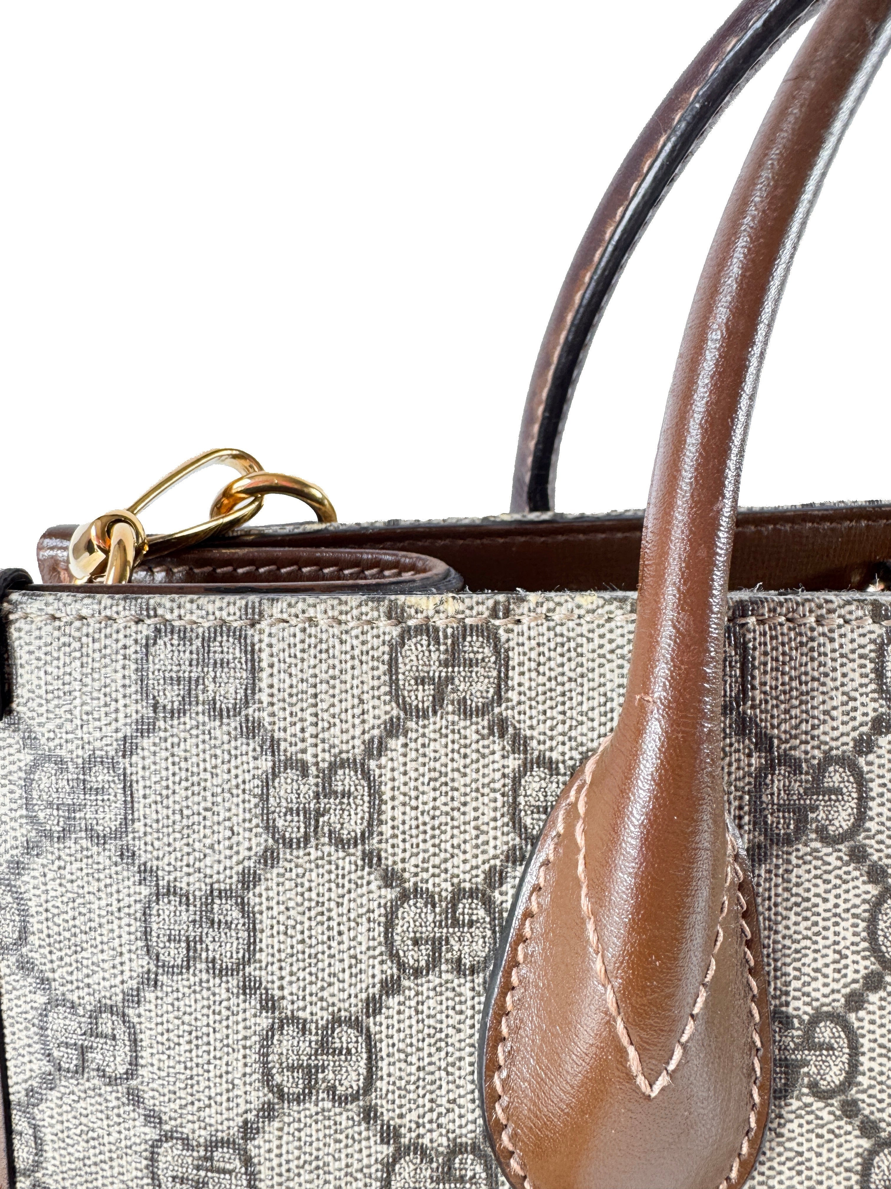 Gucci brown GG Supreme Monogram Azalea Calfskin Small Retro Interlocking G Tote 659983520981