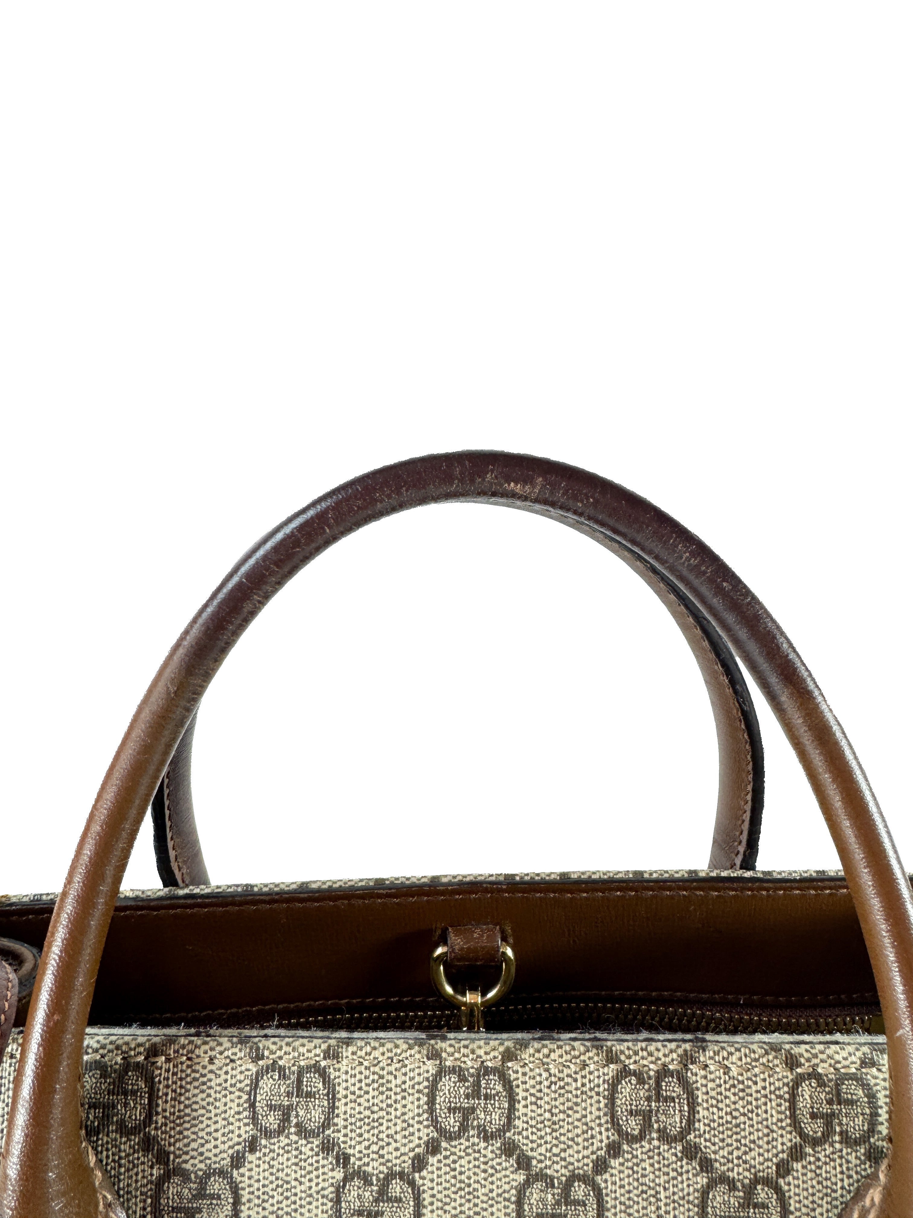 Gucci brown GG Supreme Monogram Azalea Calfskin Small Retro Interlocking G Tote 659983520981