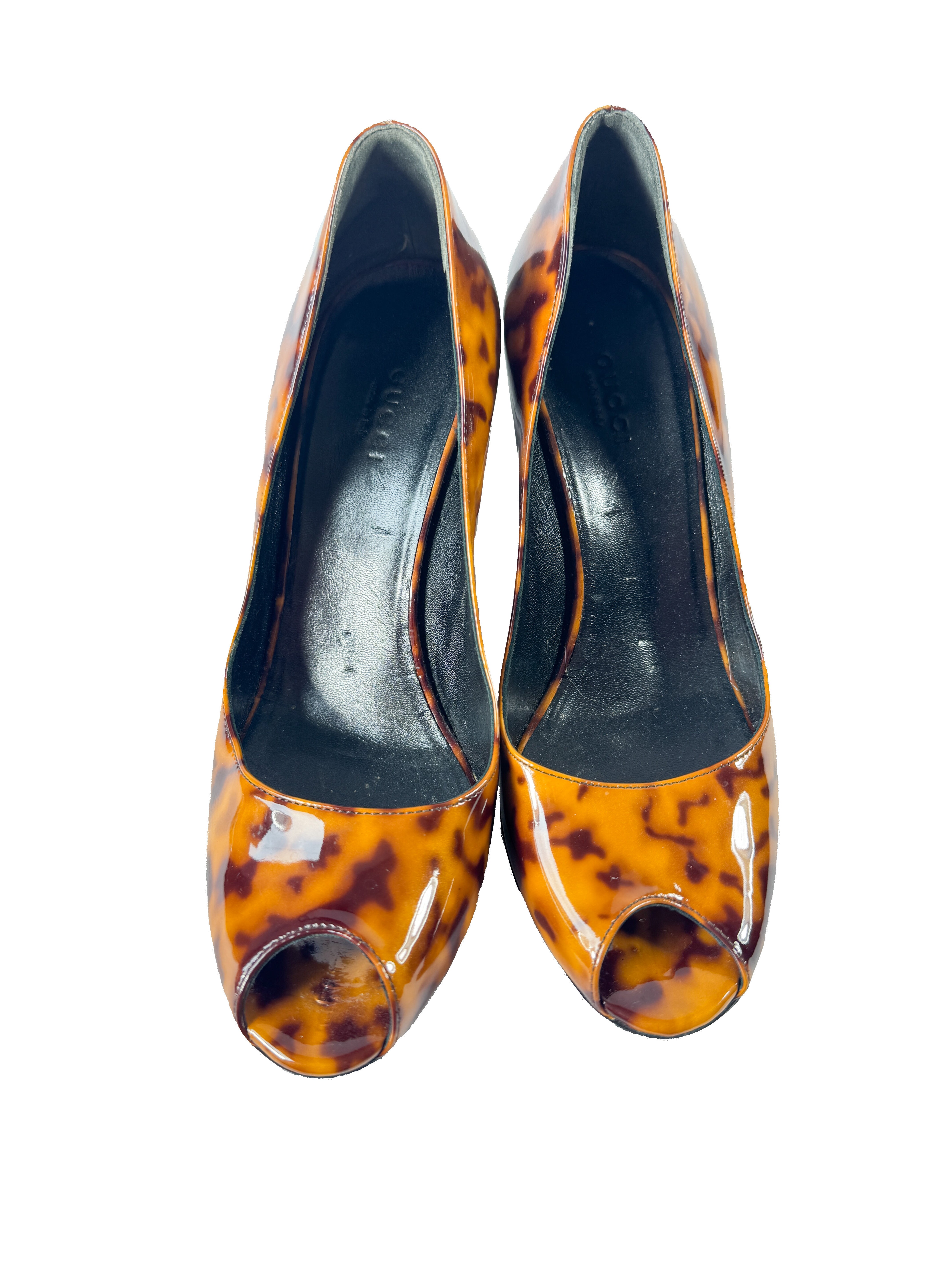 Gucci patent leather tortoise wedges size 7