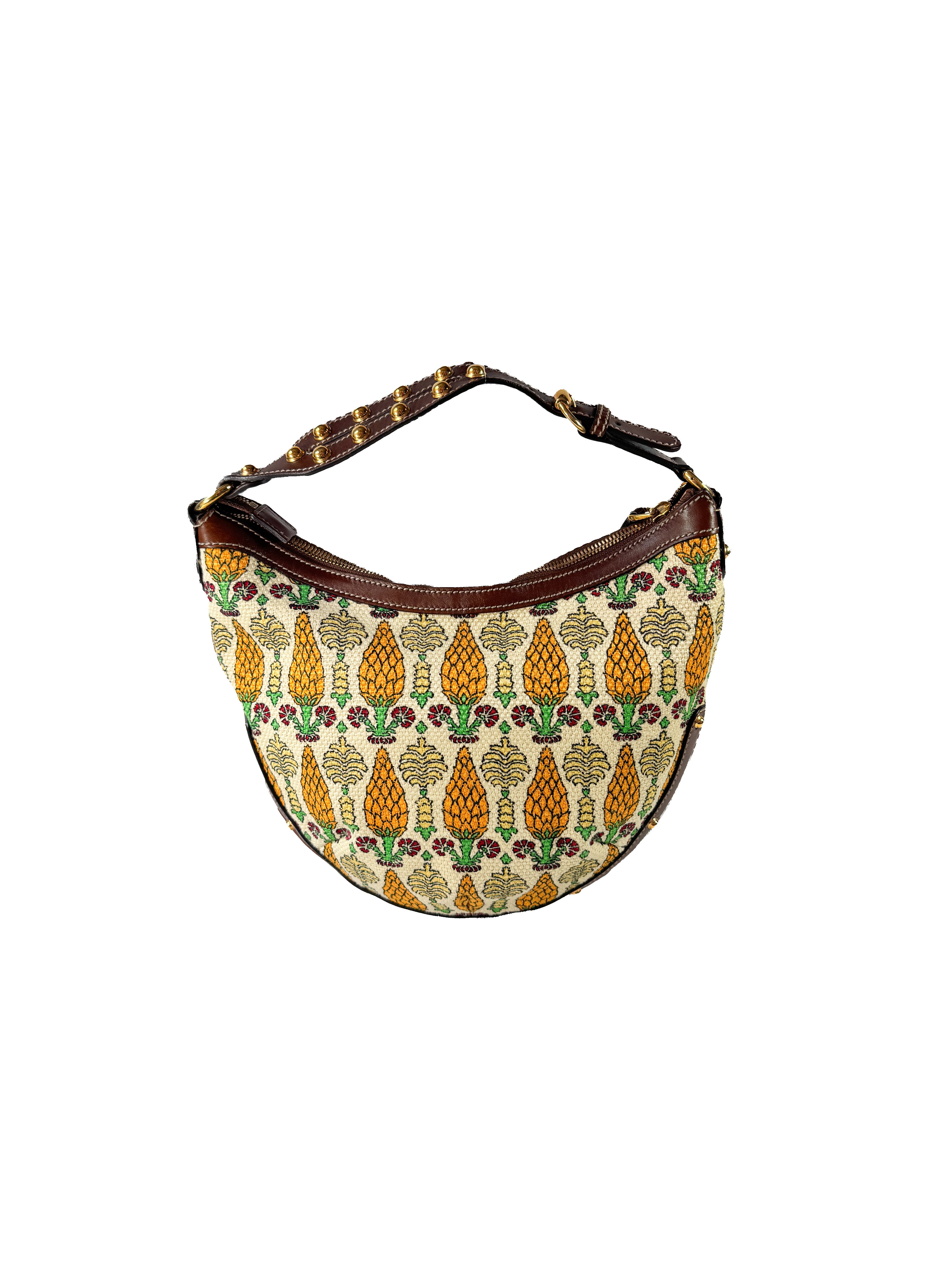 Gucci Monogram Biba Pineapple Print Hobo Brown 159773 482794