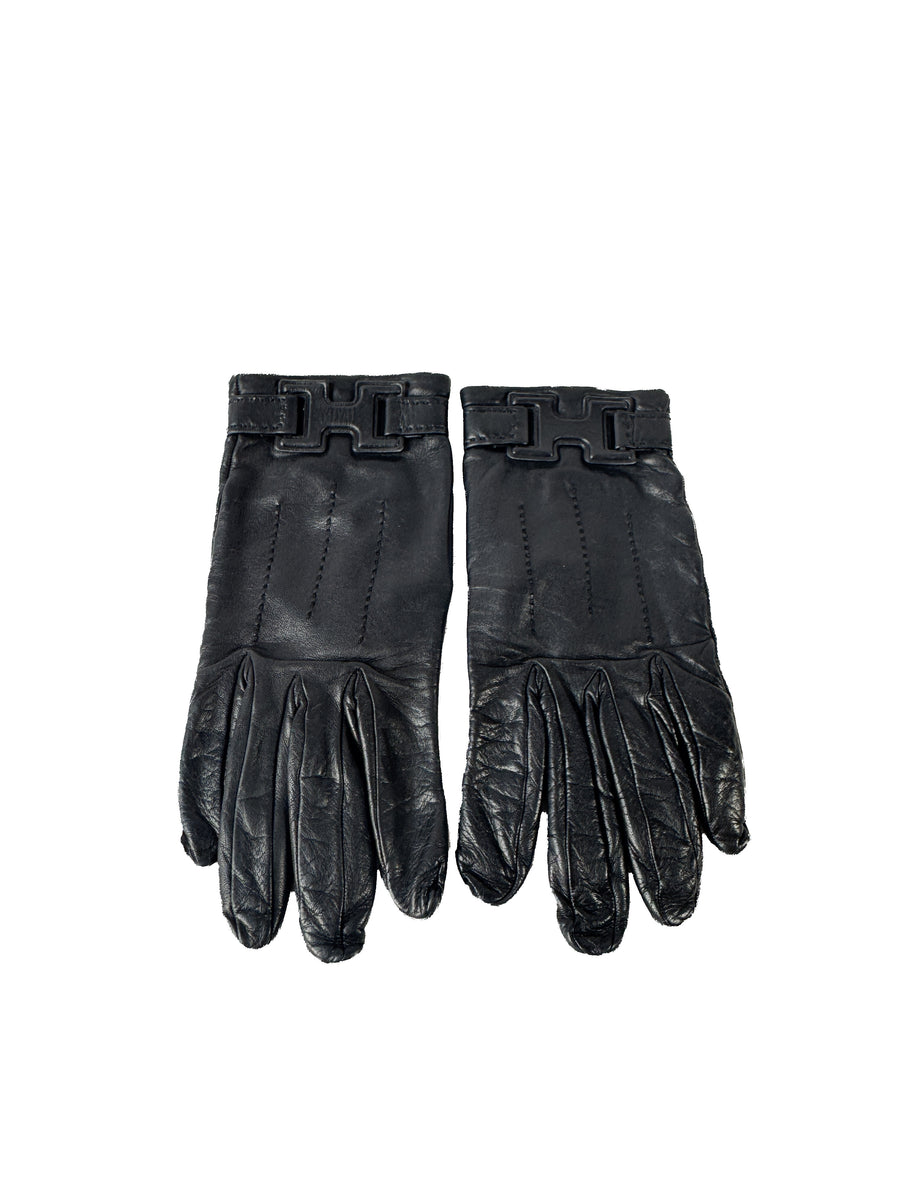 Hermès black leather H gloves size 7 – My Girlfriend's