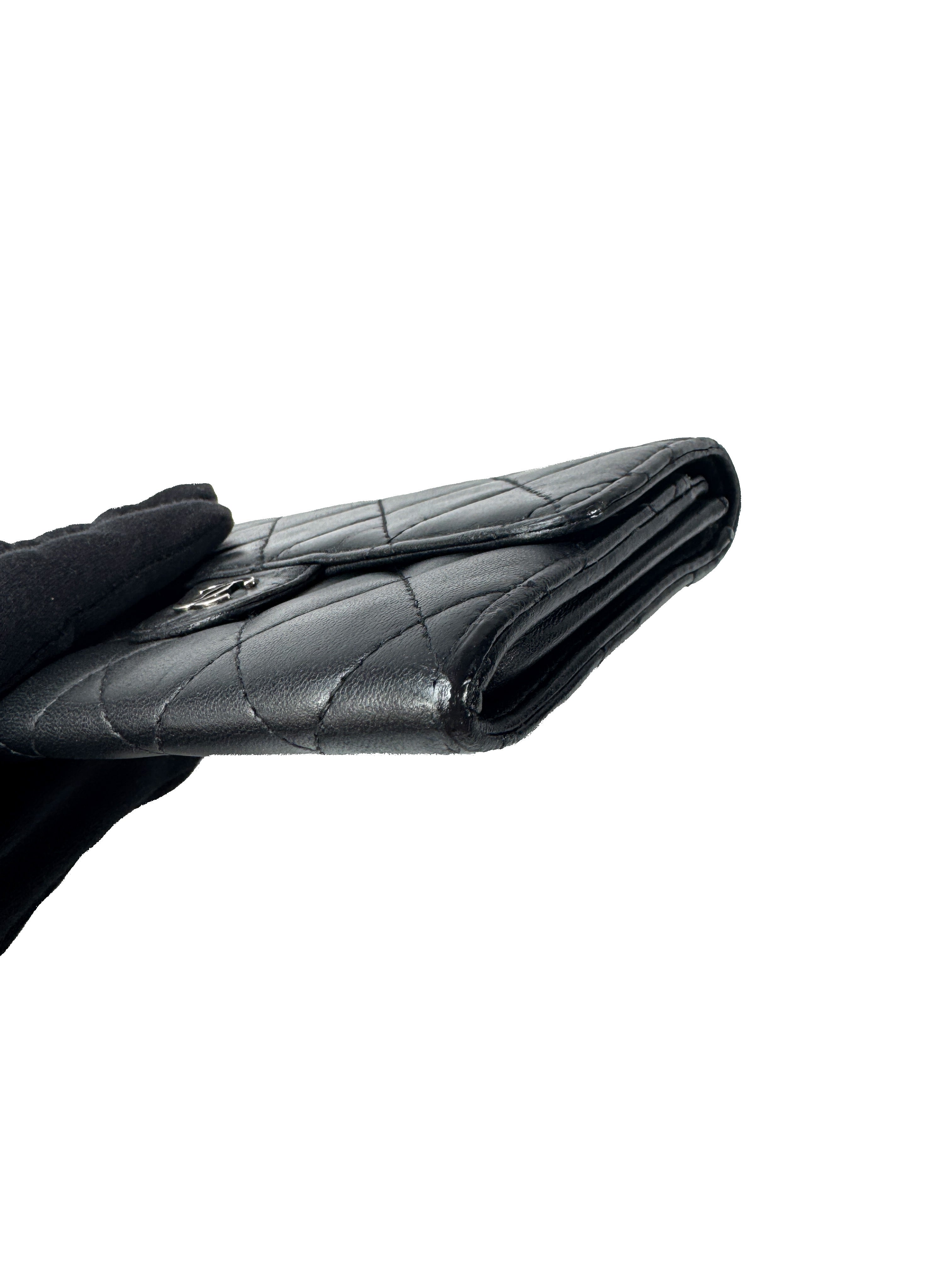 Chanel black leather flap cardholder wallet 13307144