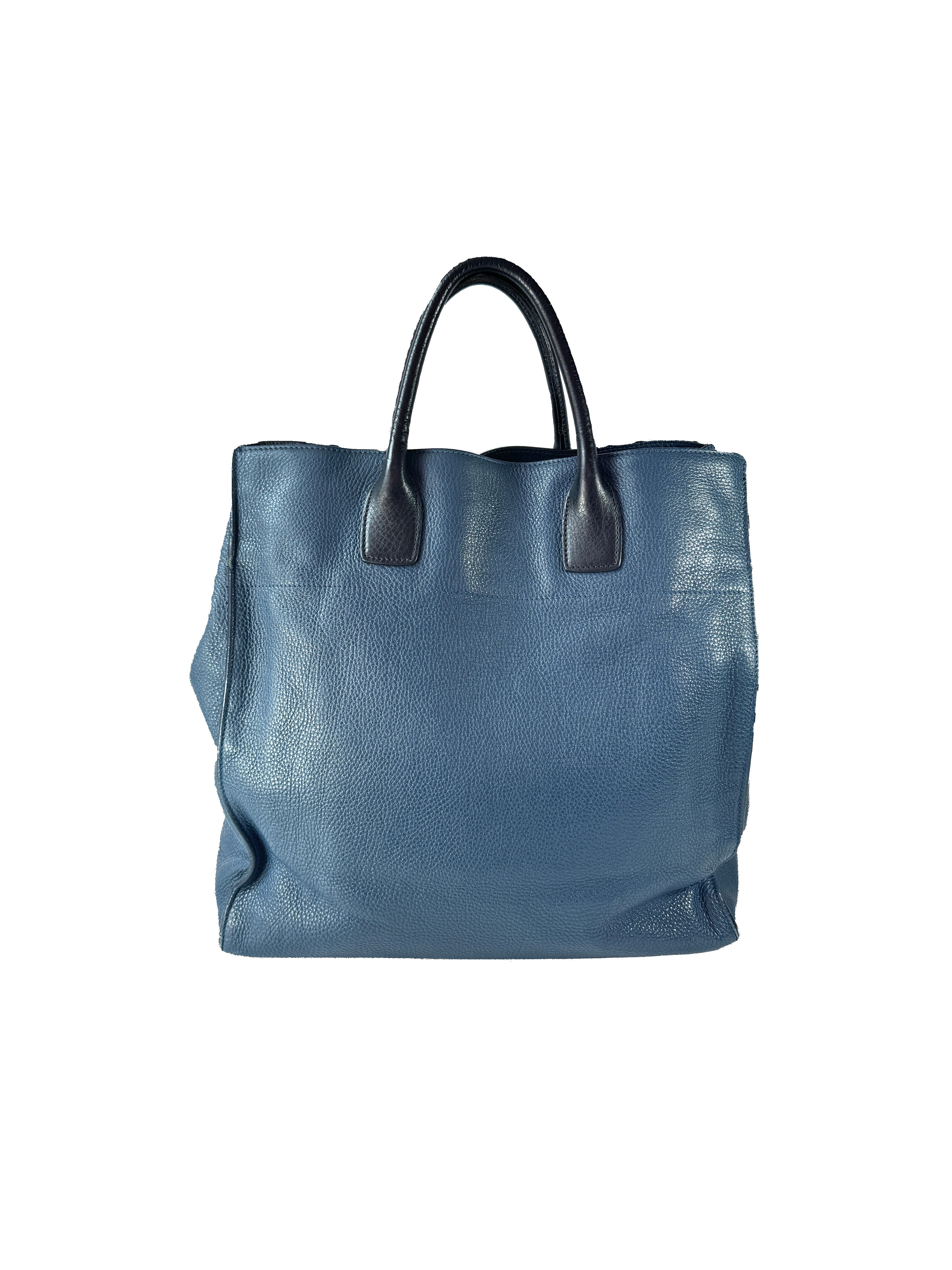 Prada Convertible Shopper Tote Vitello Daino Large Navy/black 56