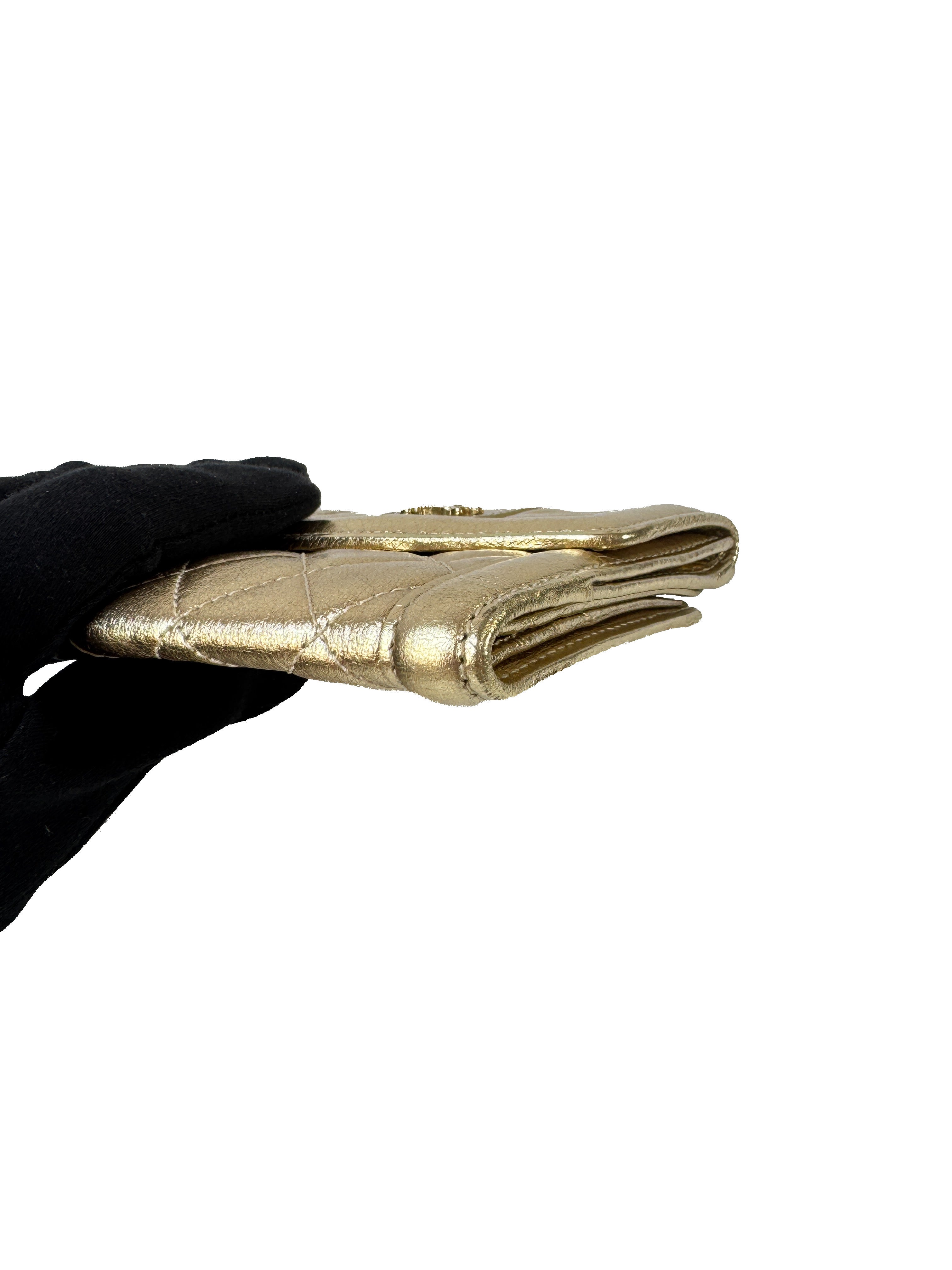 Burberry gold leather quilted compact wallet