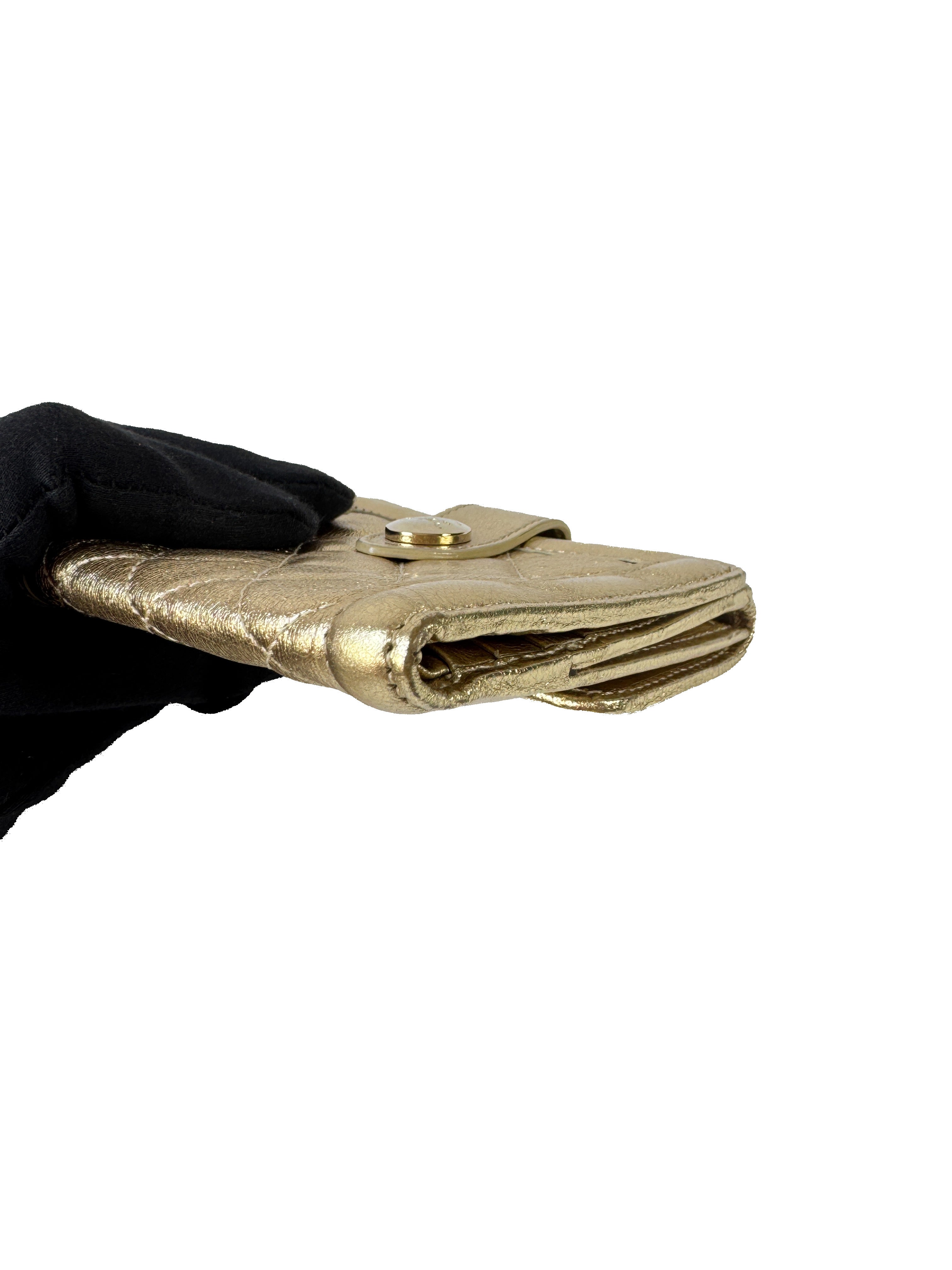 Burberry gold leather quilted compact wallet