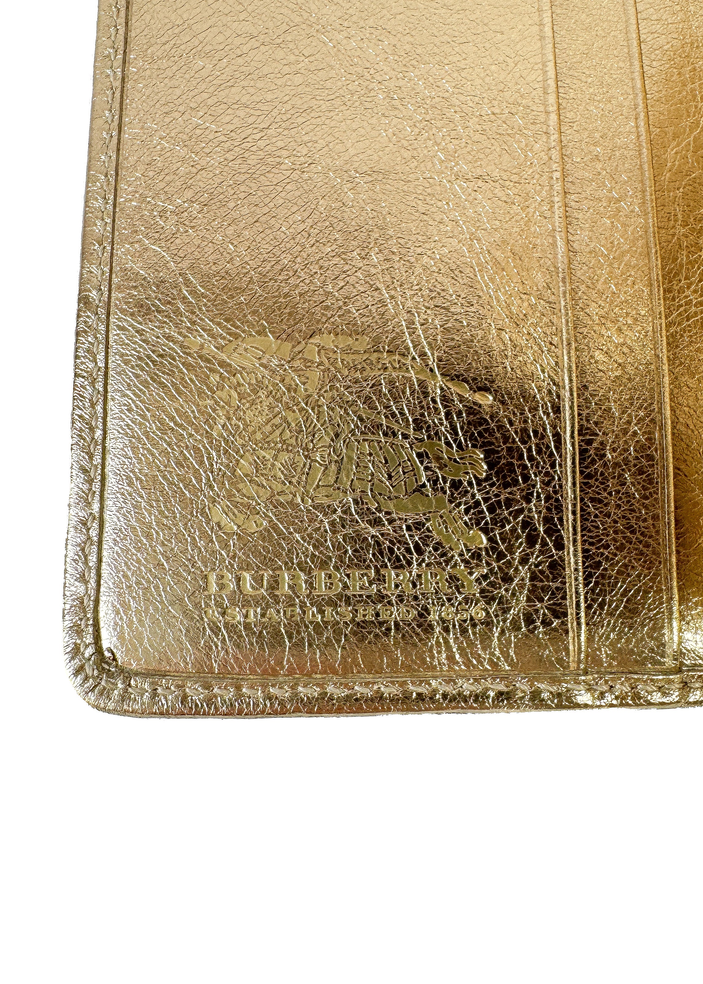 Burberry gold leather quilted compact wallet