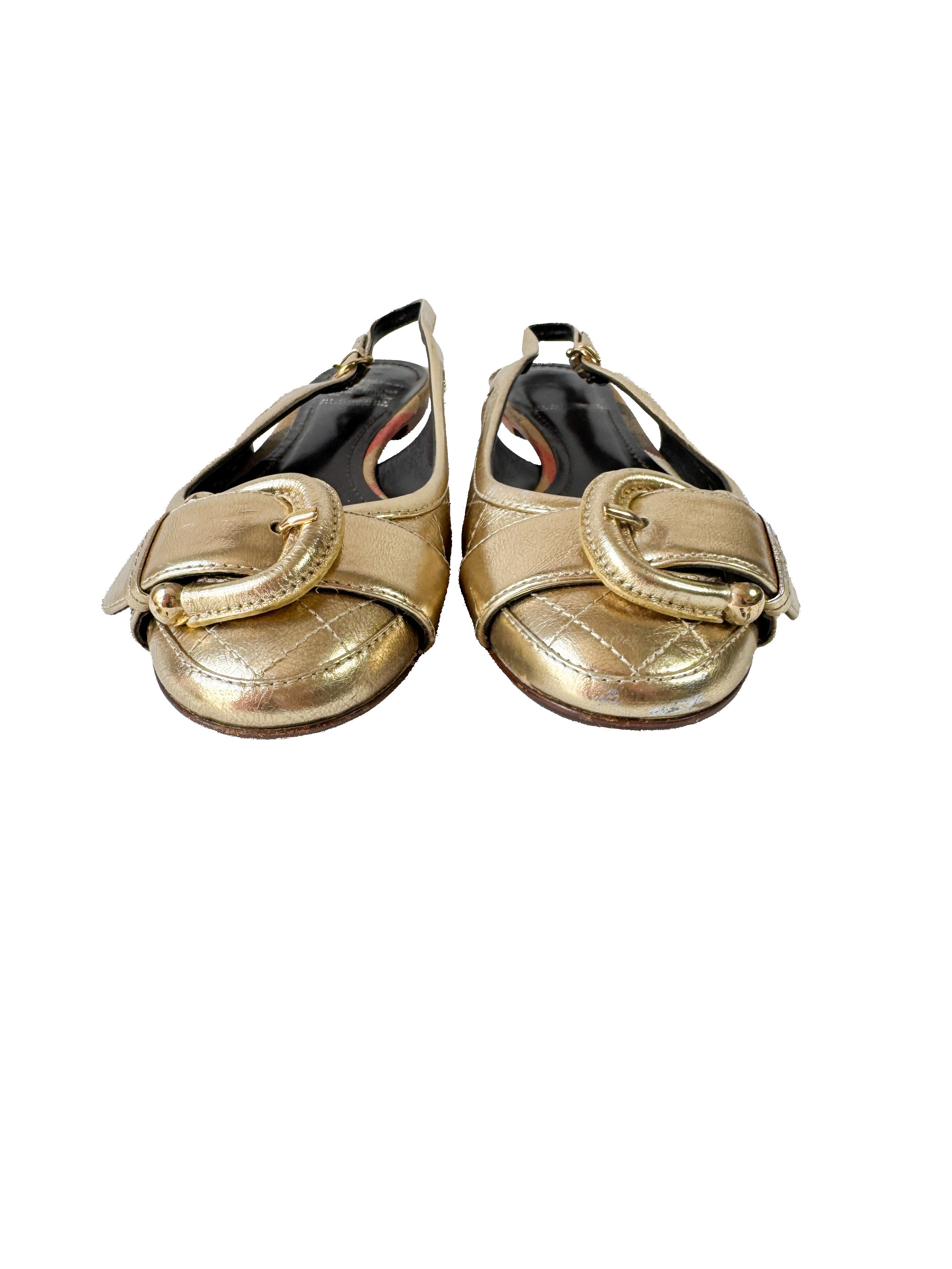 Burberry gold metallic leather sling backs size 7