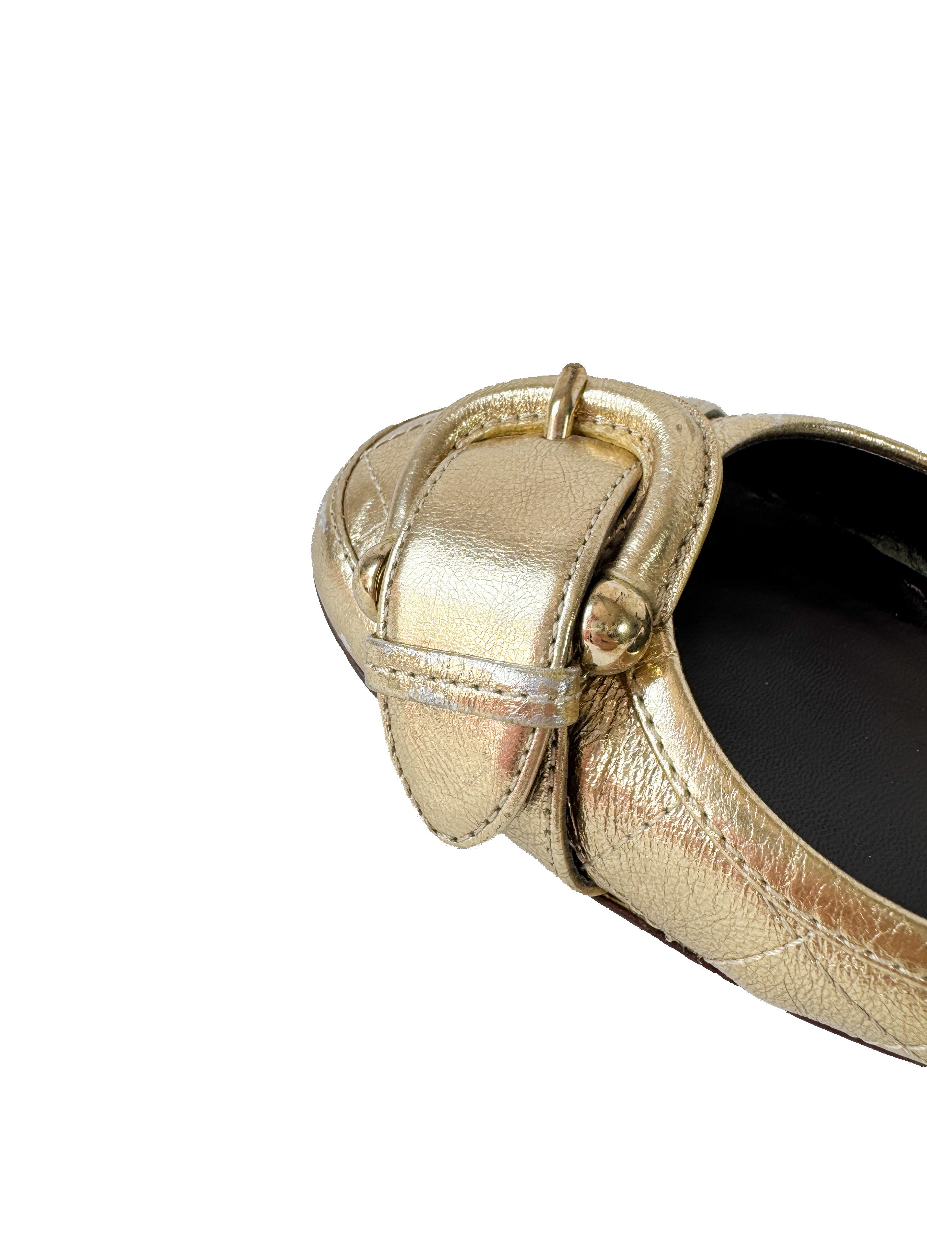 Burberry gold metallic leather sling backs size 7