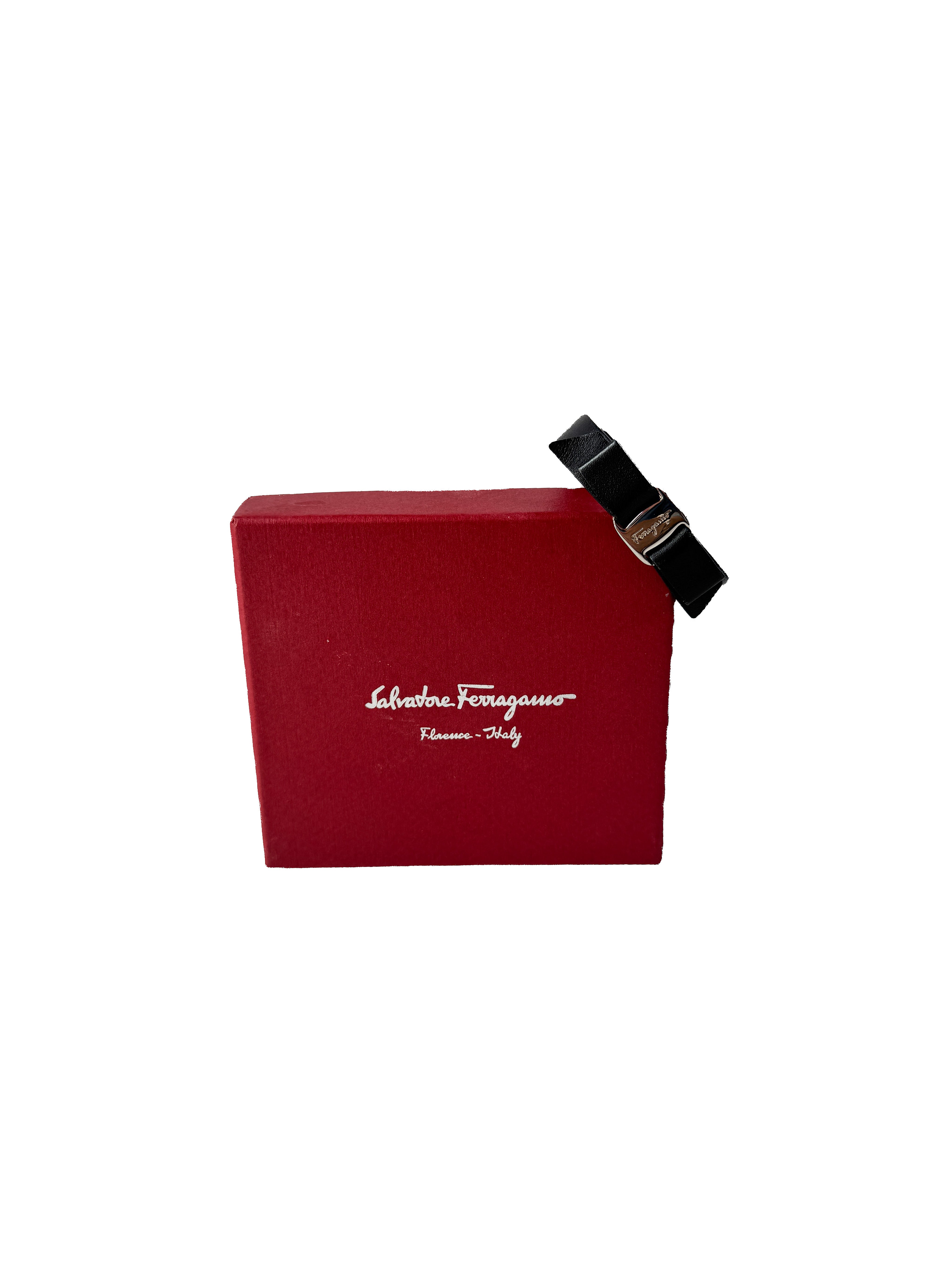 Salvatore Ferragamo black leather Vara bow bracelet BOX