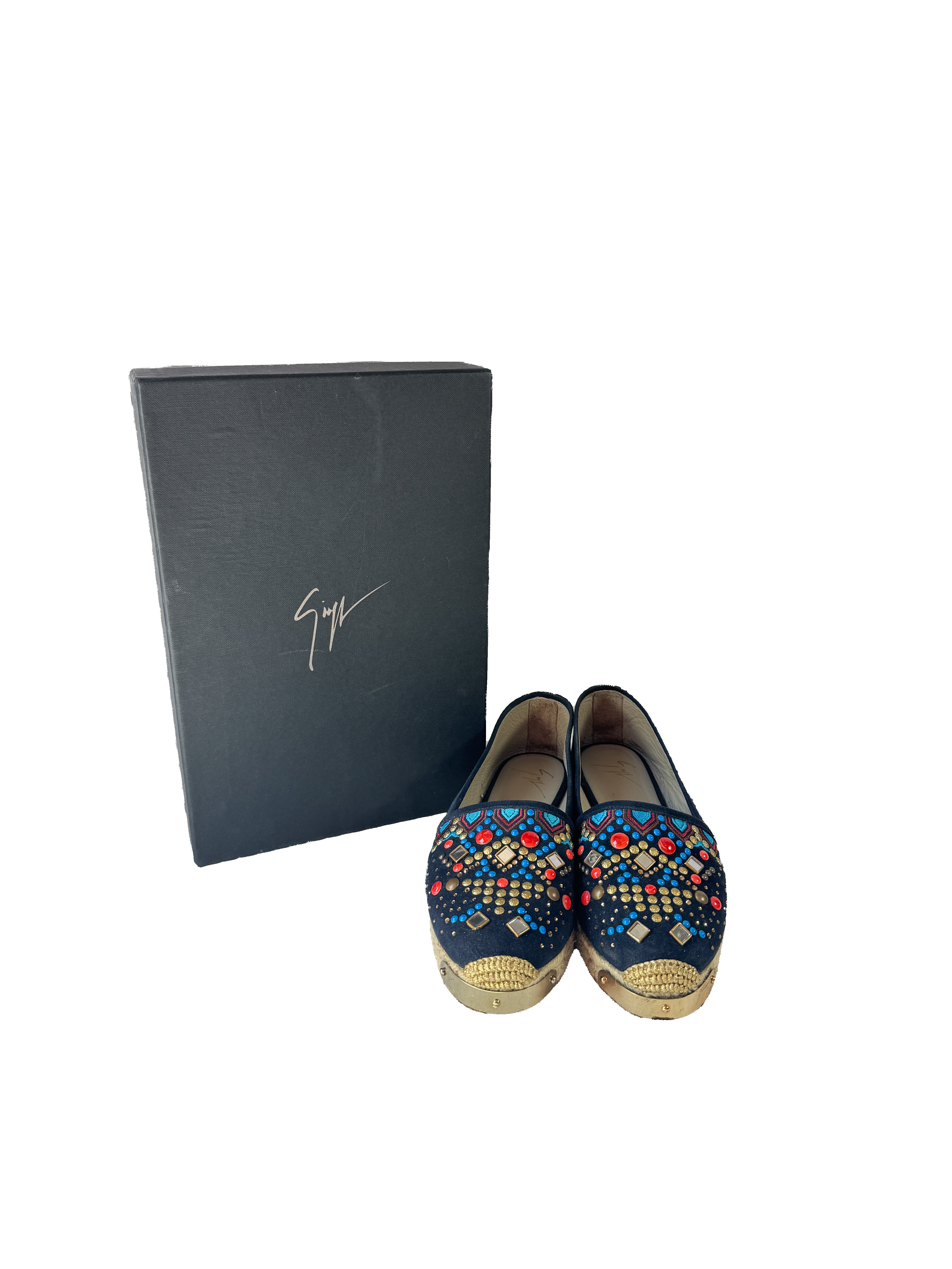 Giuseppe Zanotti navy embellished suede espadrilles size 37