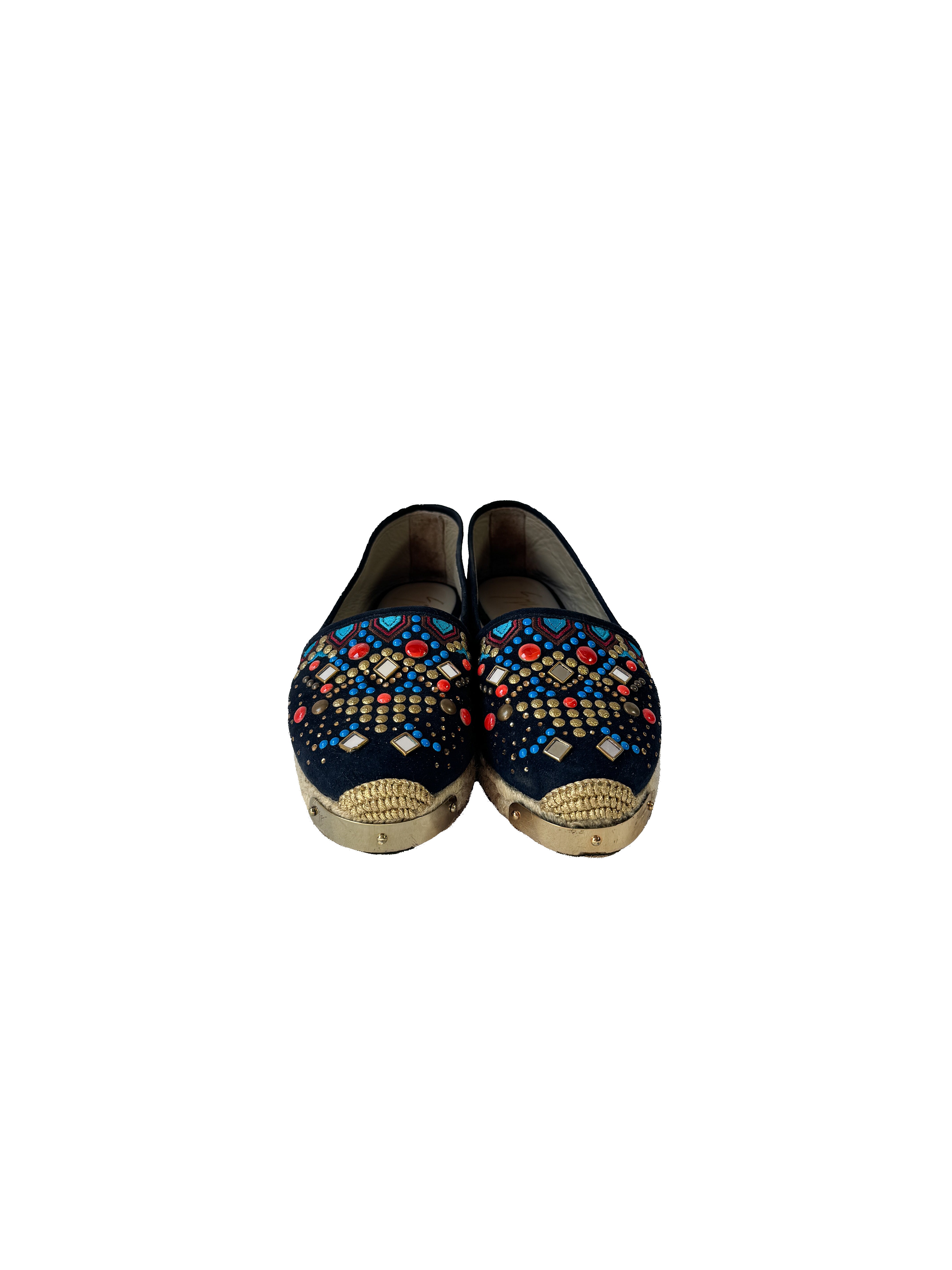 Giuseppe Zanotti navy embellished suede espadrilles size 37