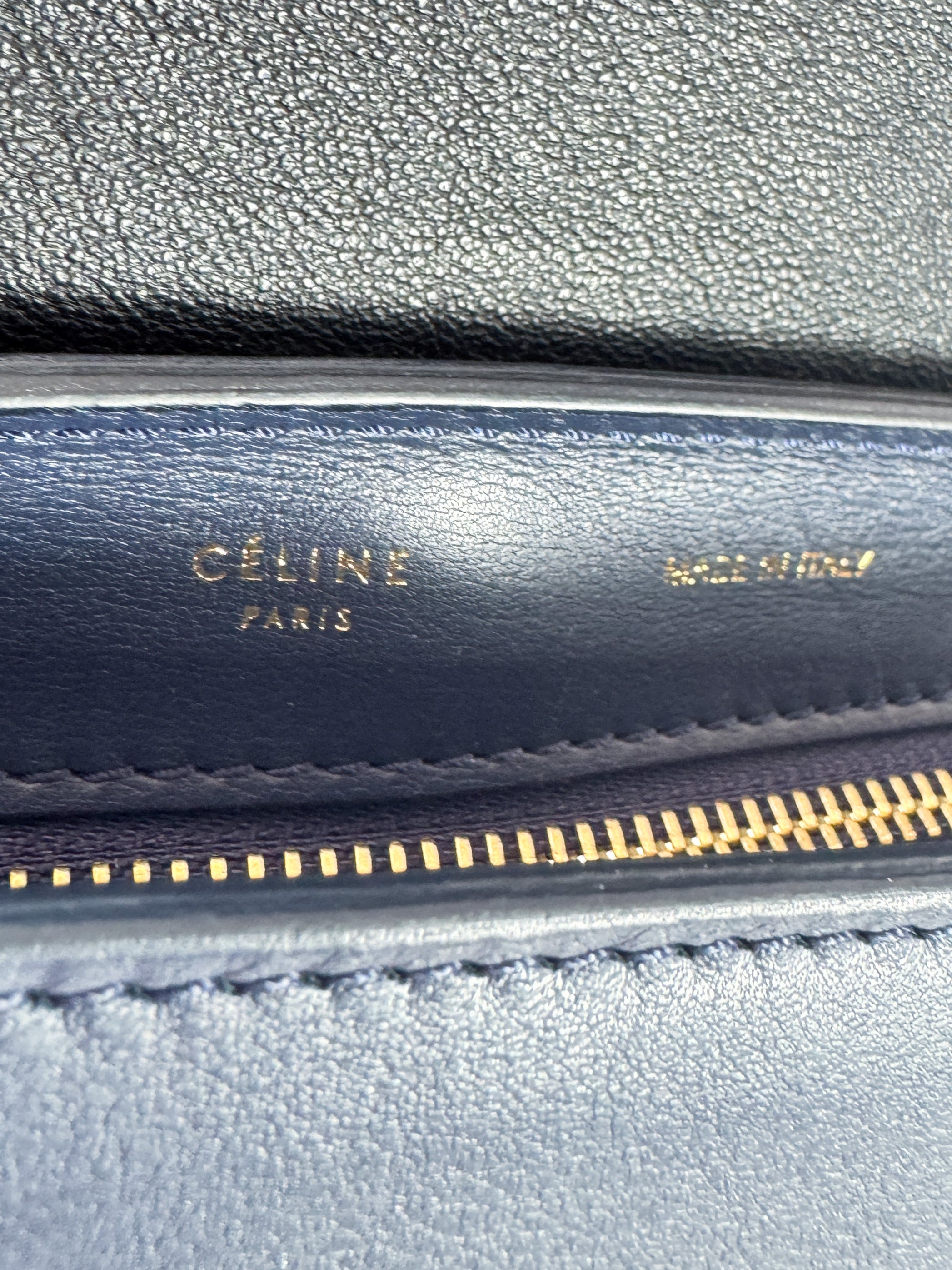 Celine smooth calfskin linen medium tri color navy/black Trapeze SMP1102