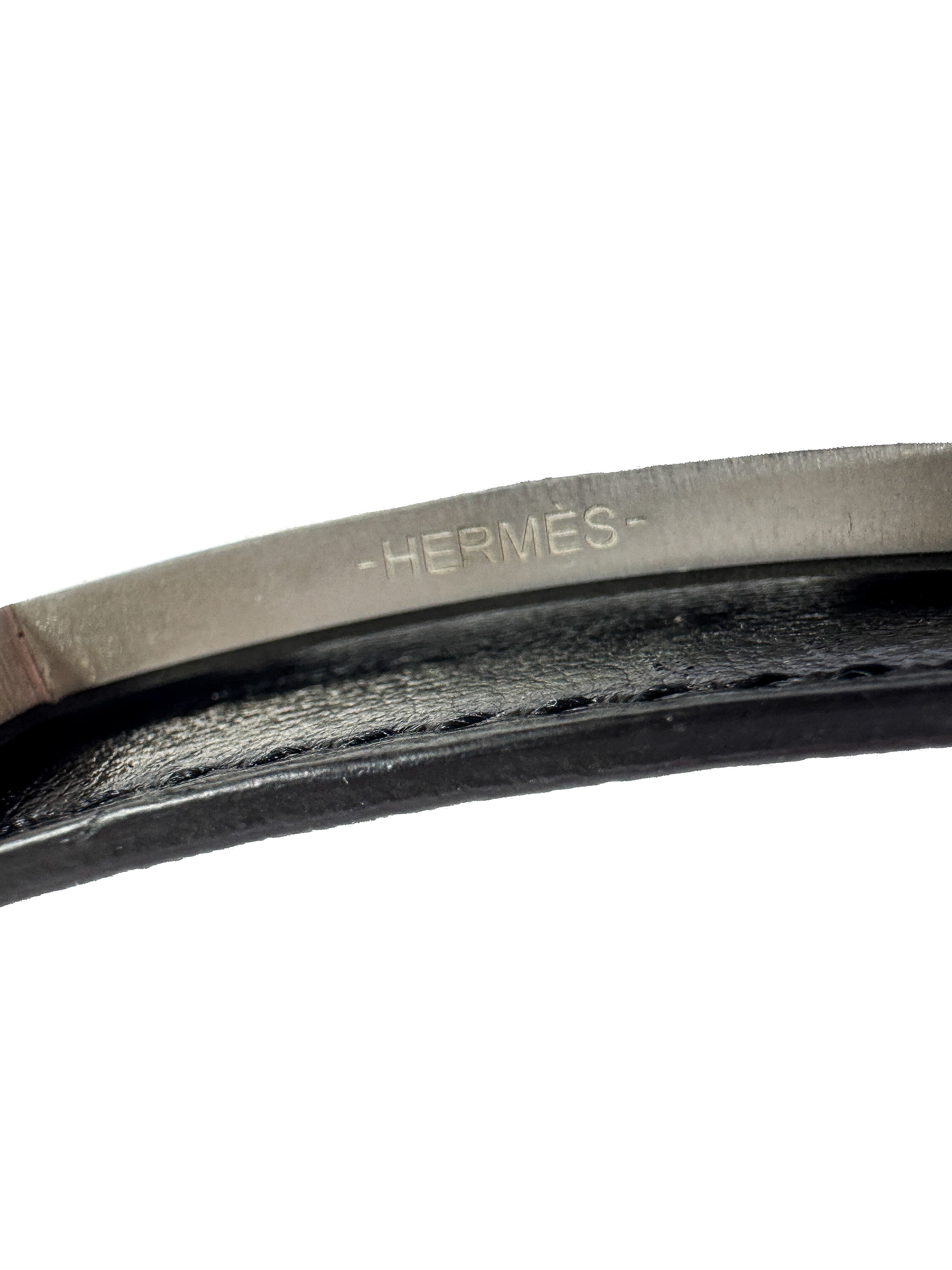 Hermès black leather matte silver Constance H belt size 100 SP 11 28