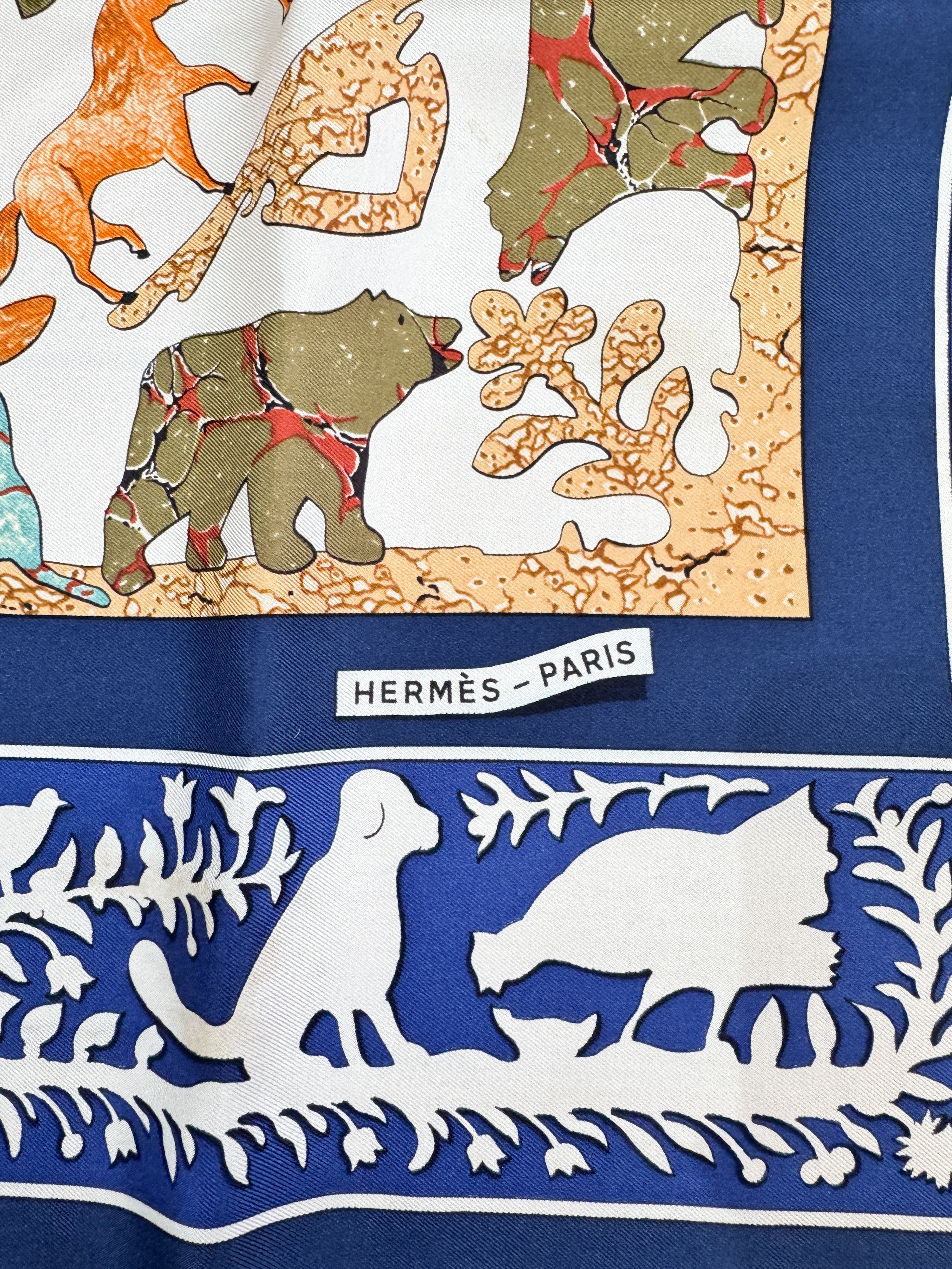Hermès navy Early America 90cm silk scarf *as is*