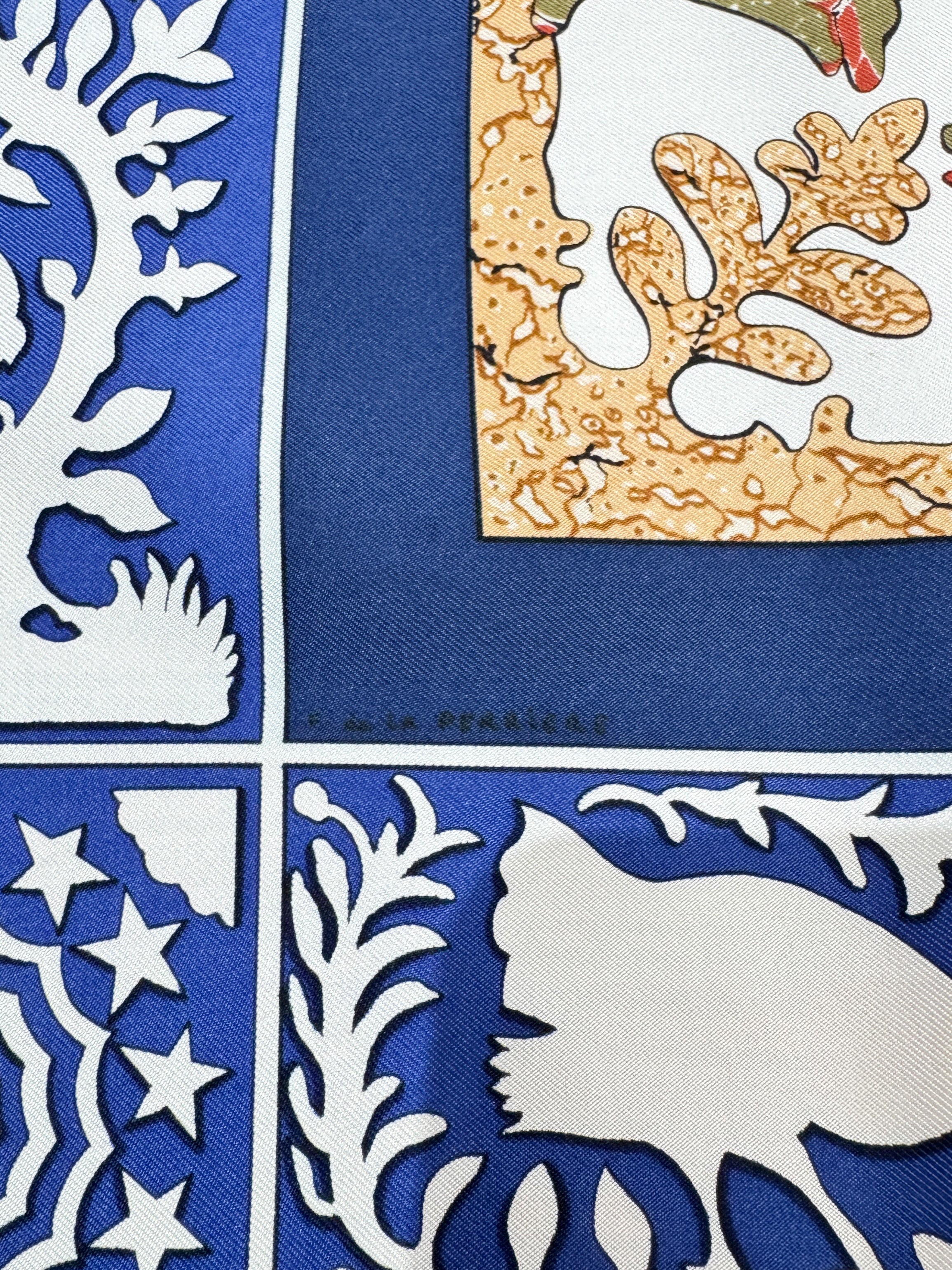 Hermès navy Early America 90cm silk scarf *as is*