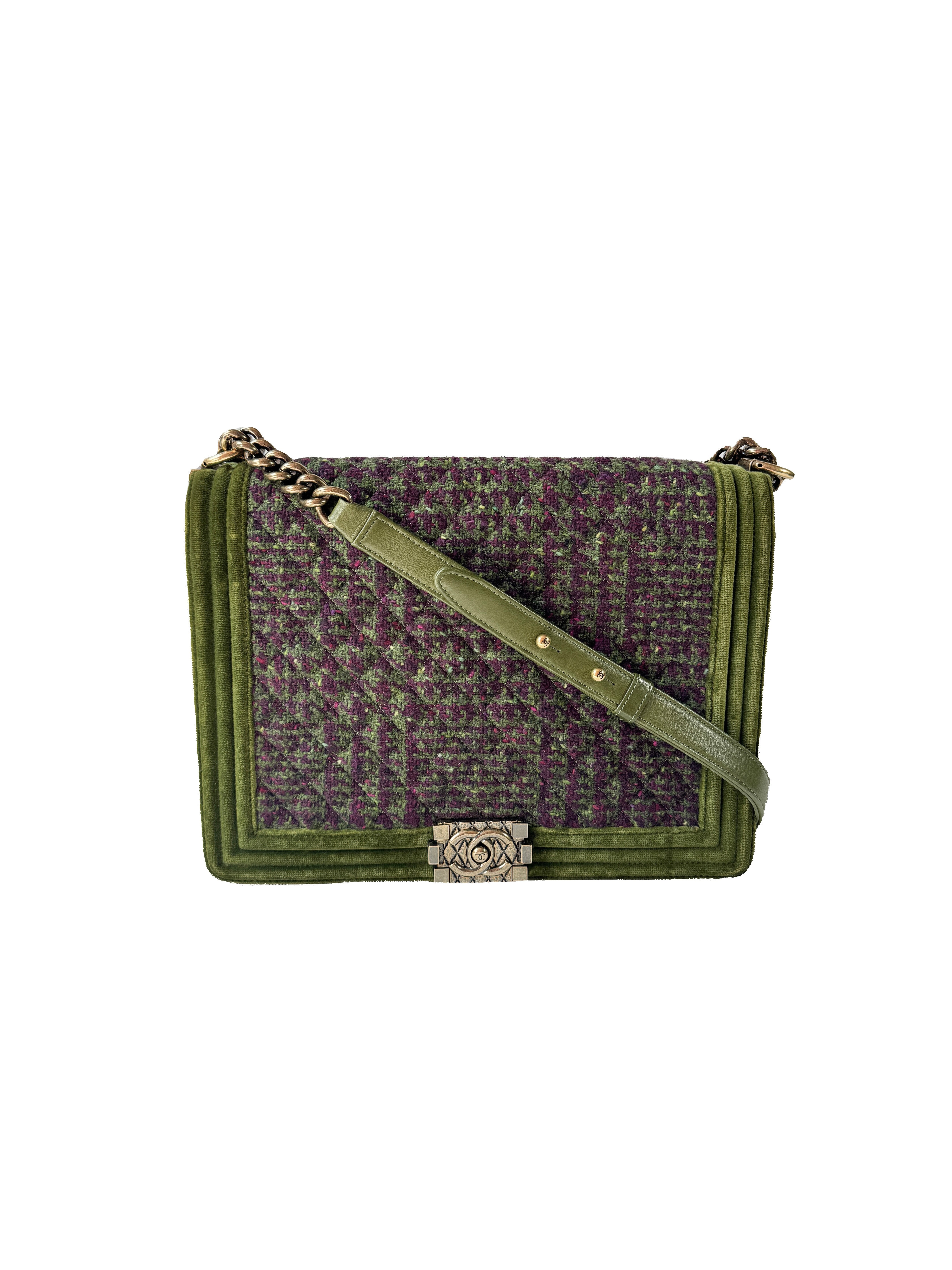 Chanel Velvet Tweed Large Boy Flap Green 18255172