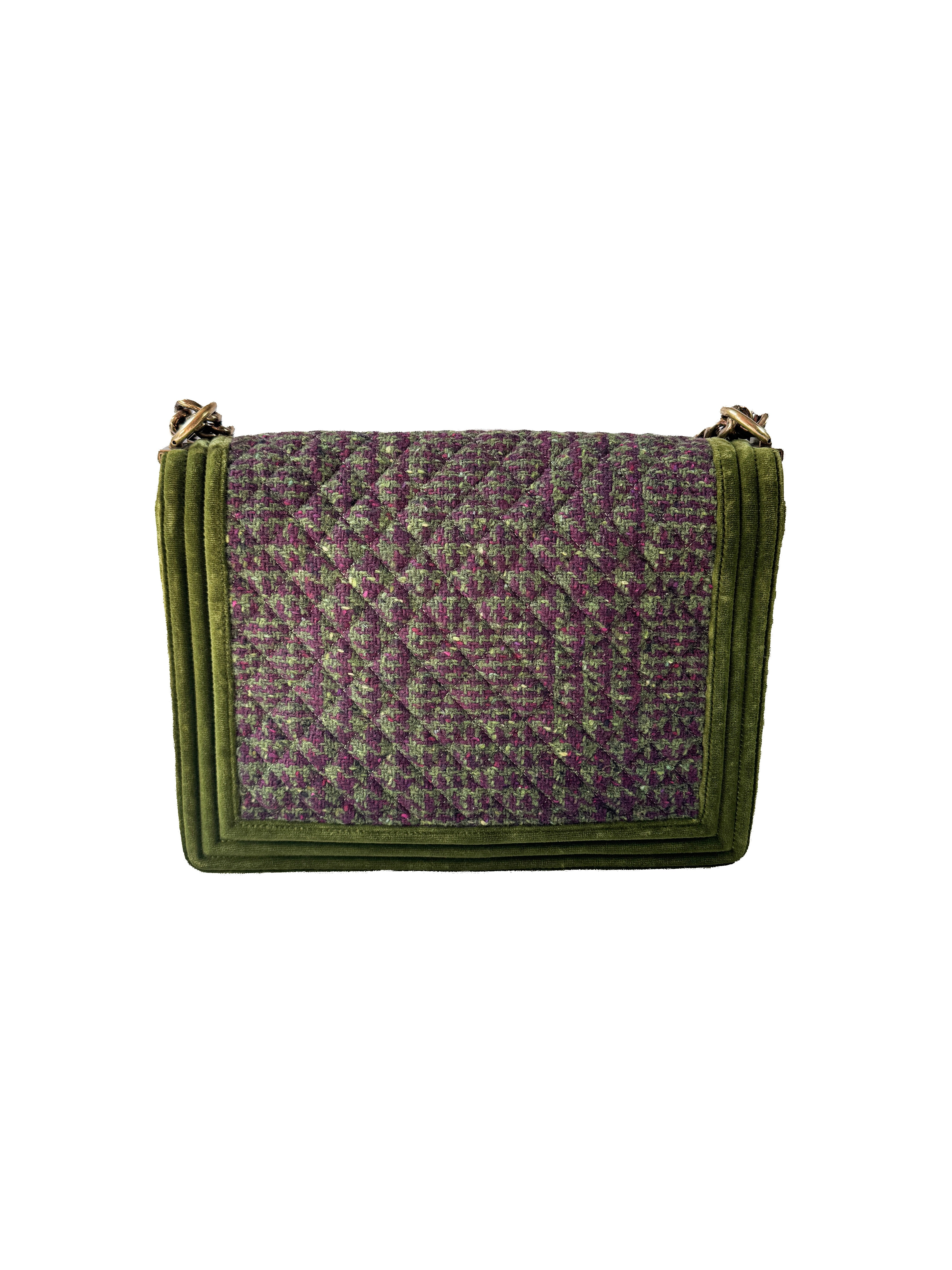 Chanel Velvet Tweed Large Boy Flap Green 18255172