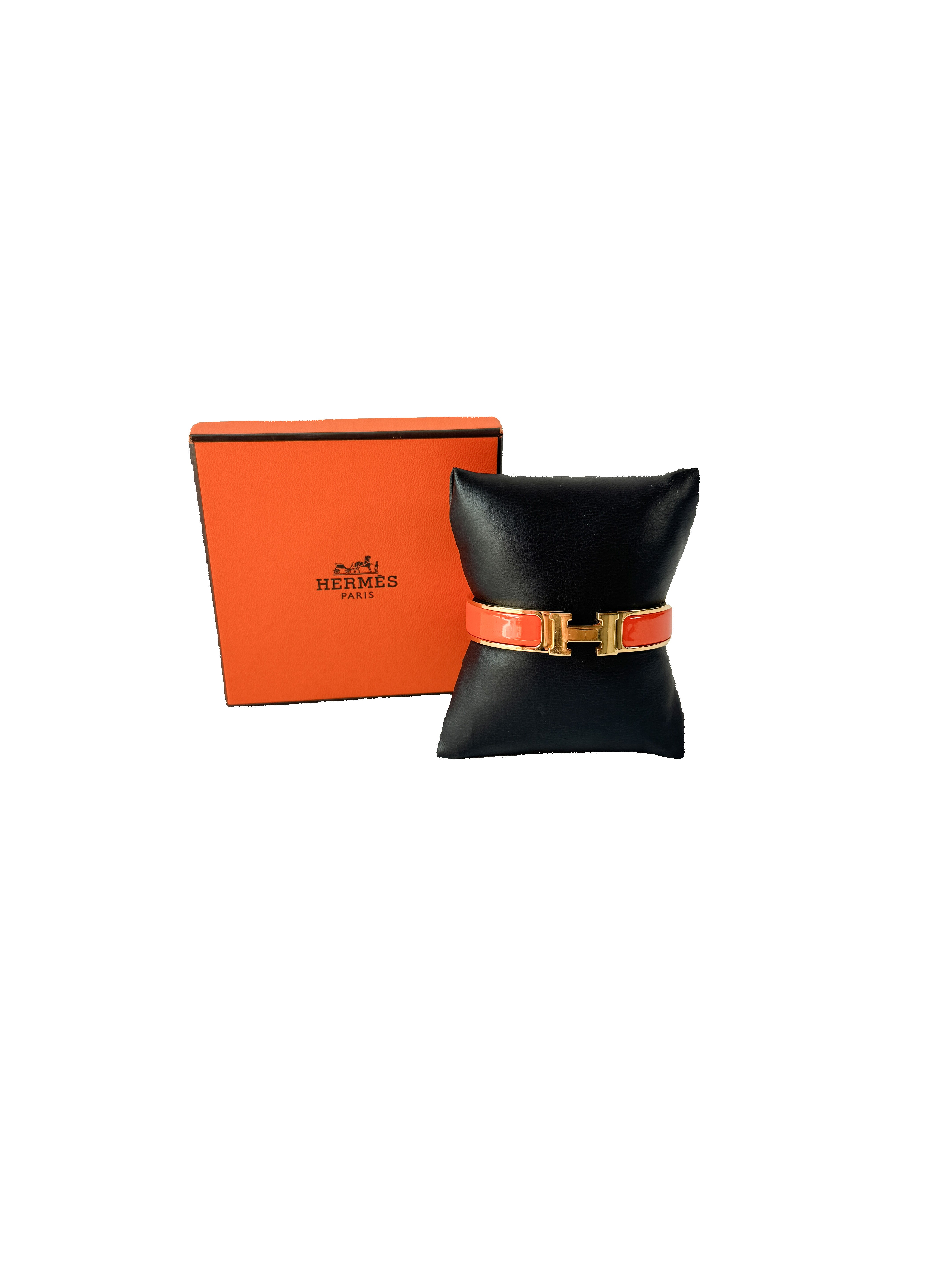 Hermès orange/gold clic H bangle GM FI 01 75