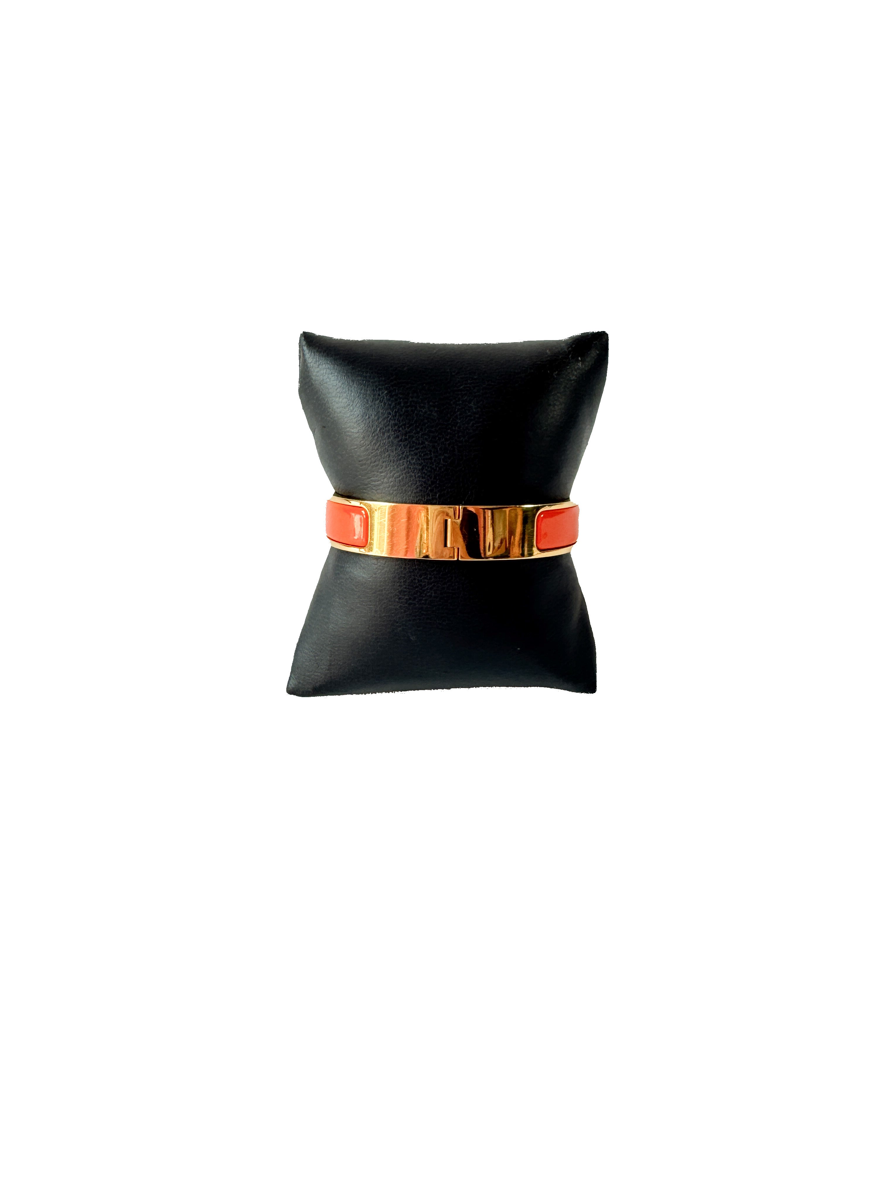 Hermès orange/gold clic H bangle GM FI 01 75