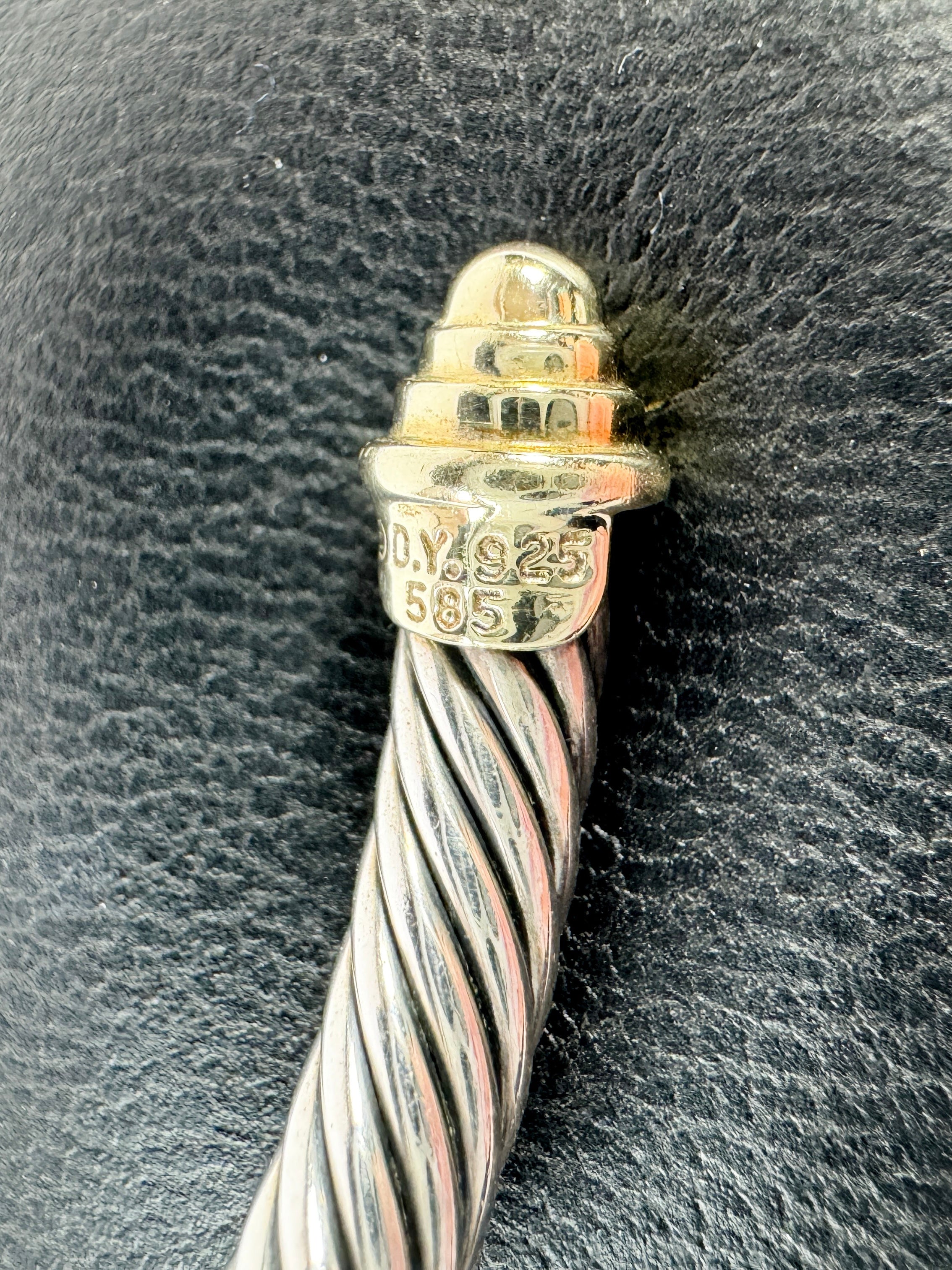 David Yurman sterling silver, gold domed 5mm cable cuff bracelet