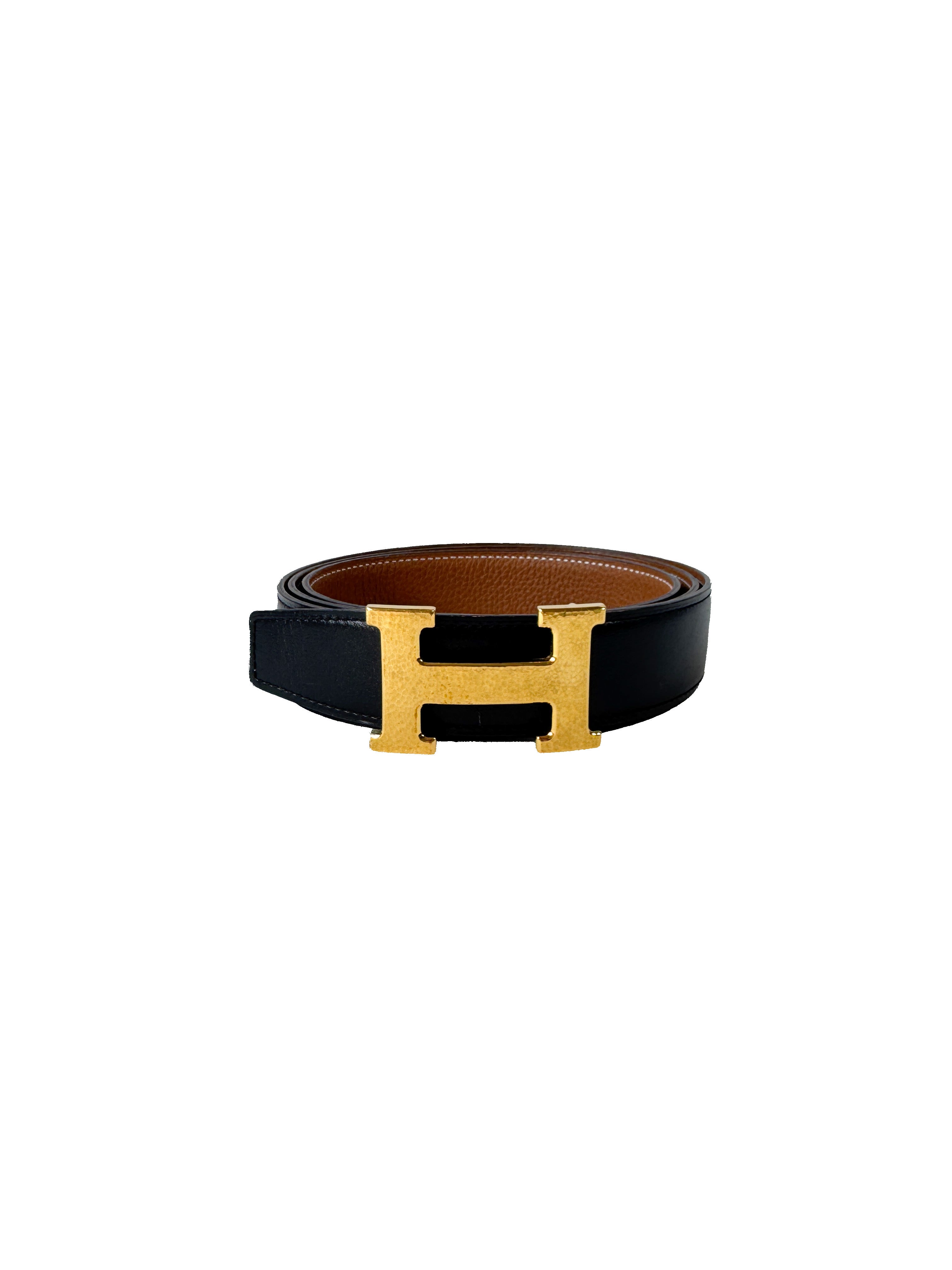 Hermès black/brown leather reversible Constance Martelee belt size 110 W
