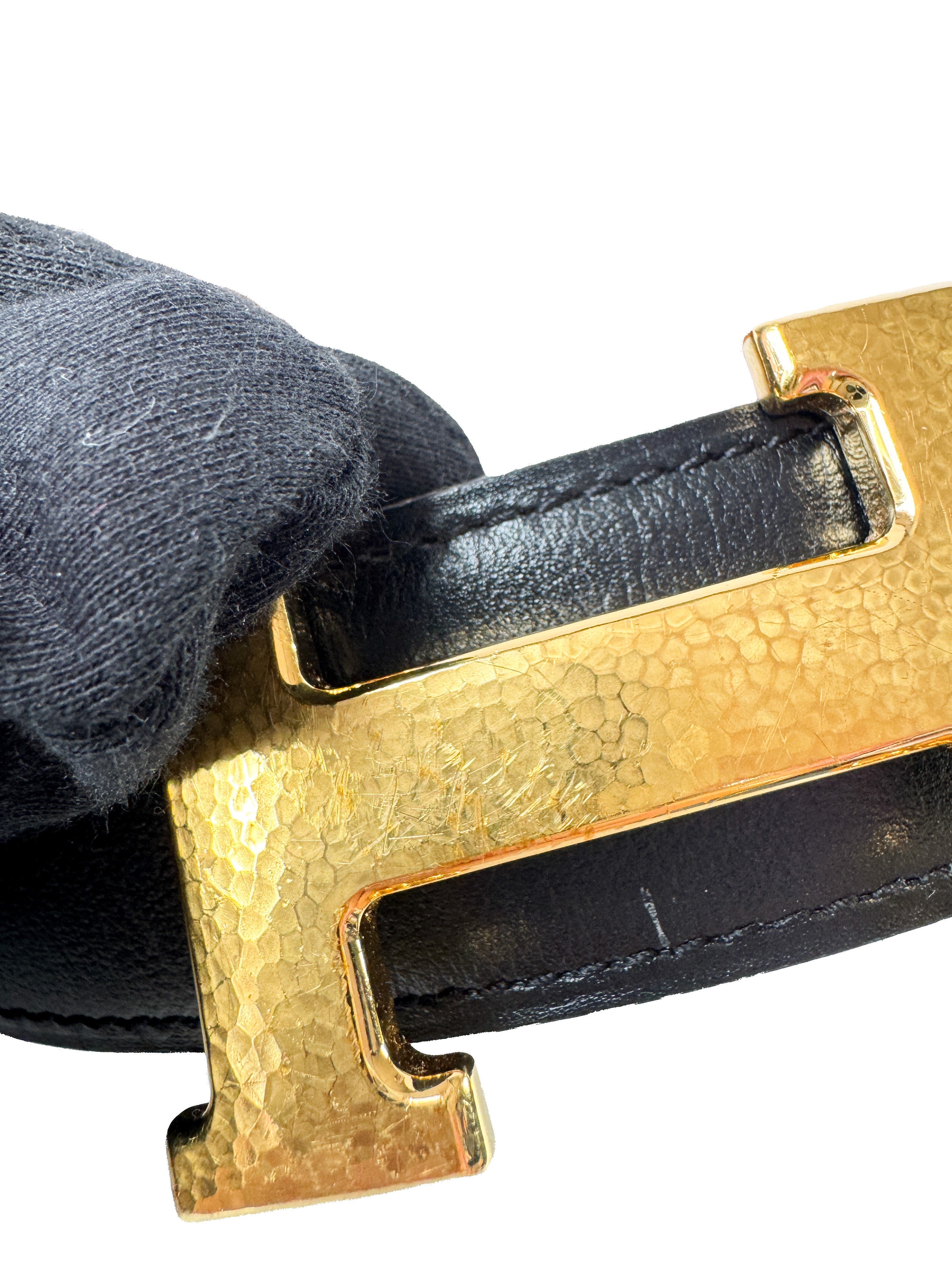 Hermès black/brown leather reversible Constance Martelee belt size 110 W