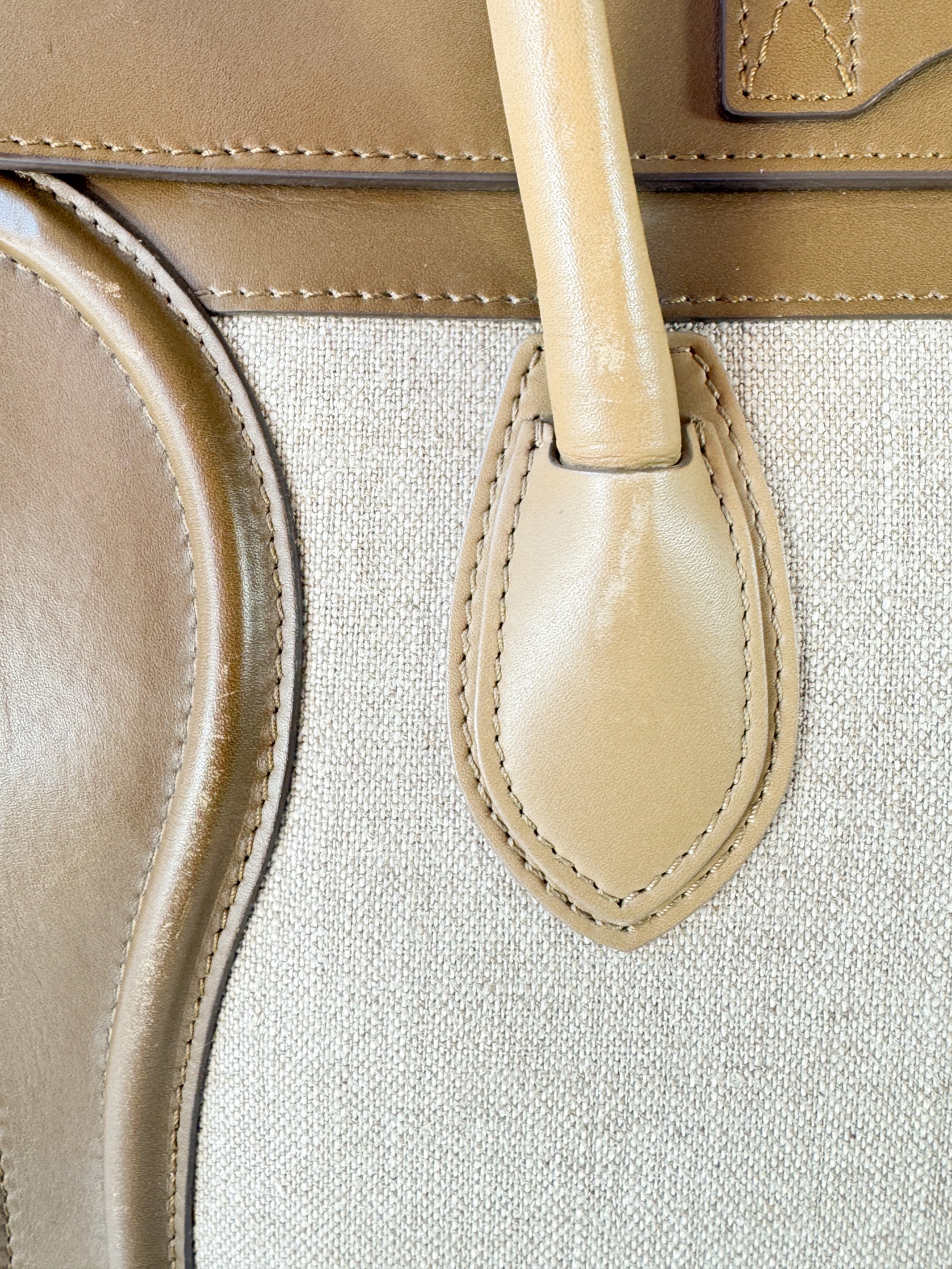 Celine brown leather linen mini Luggage tote S-MM-0113