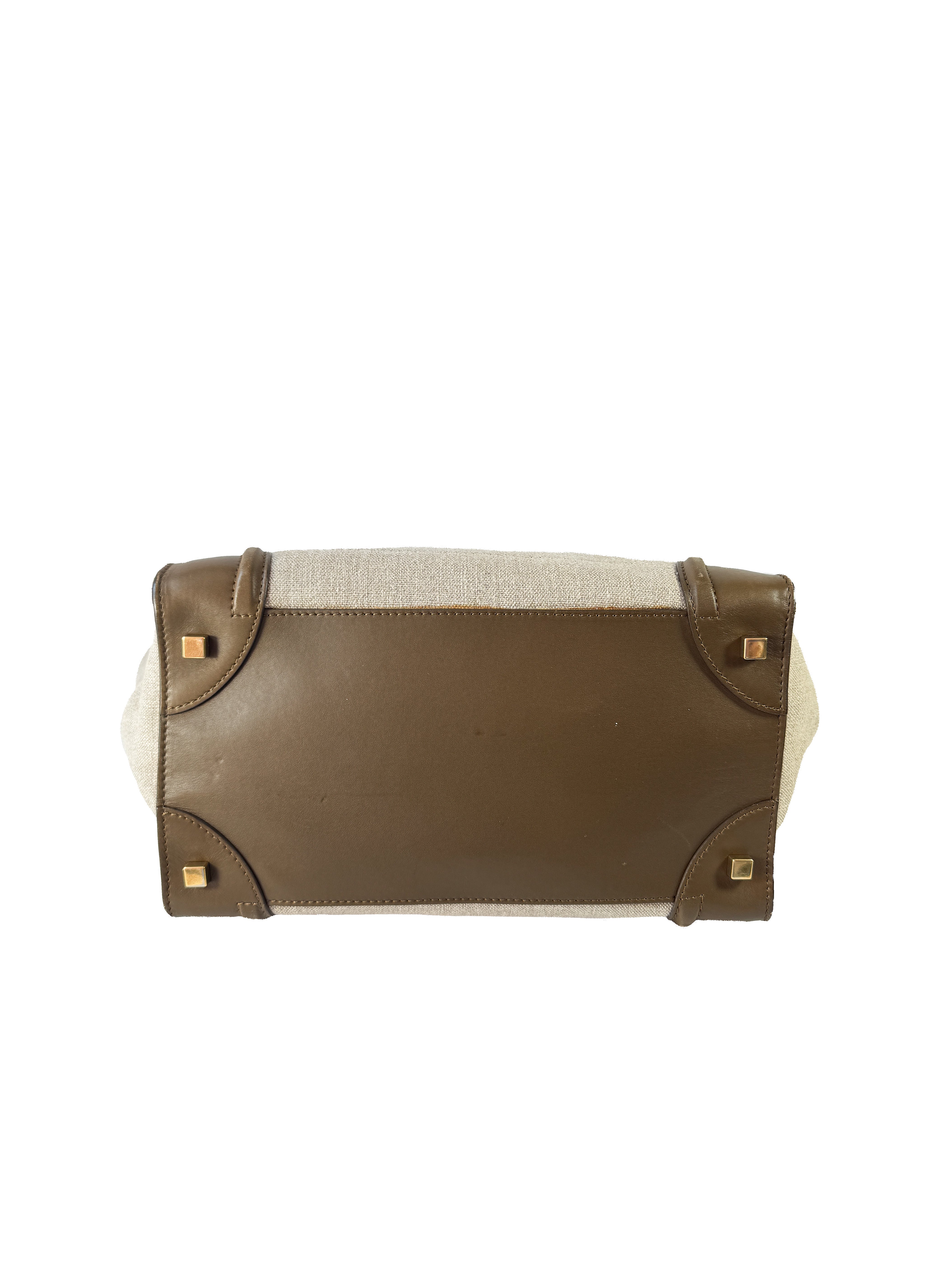 Celine brown leather linen mini Luggage tote S-MM-0113