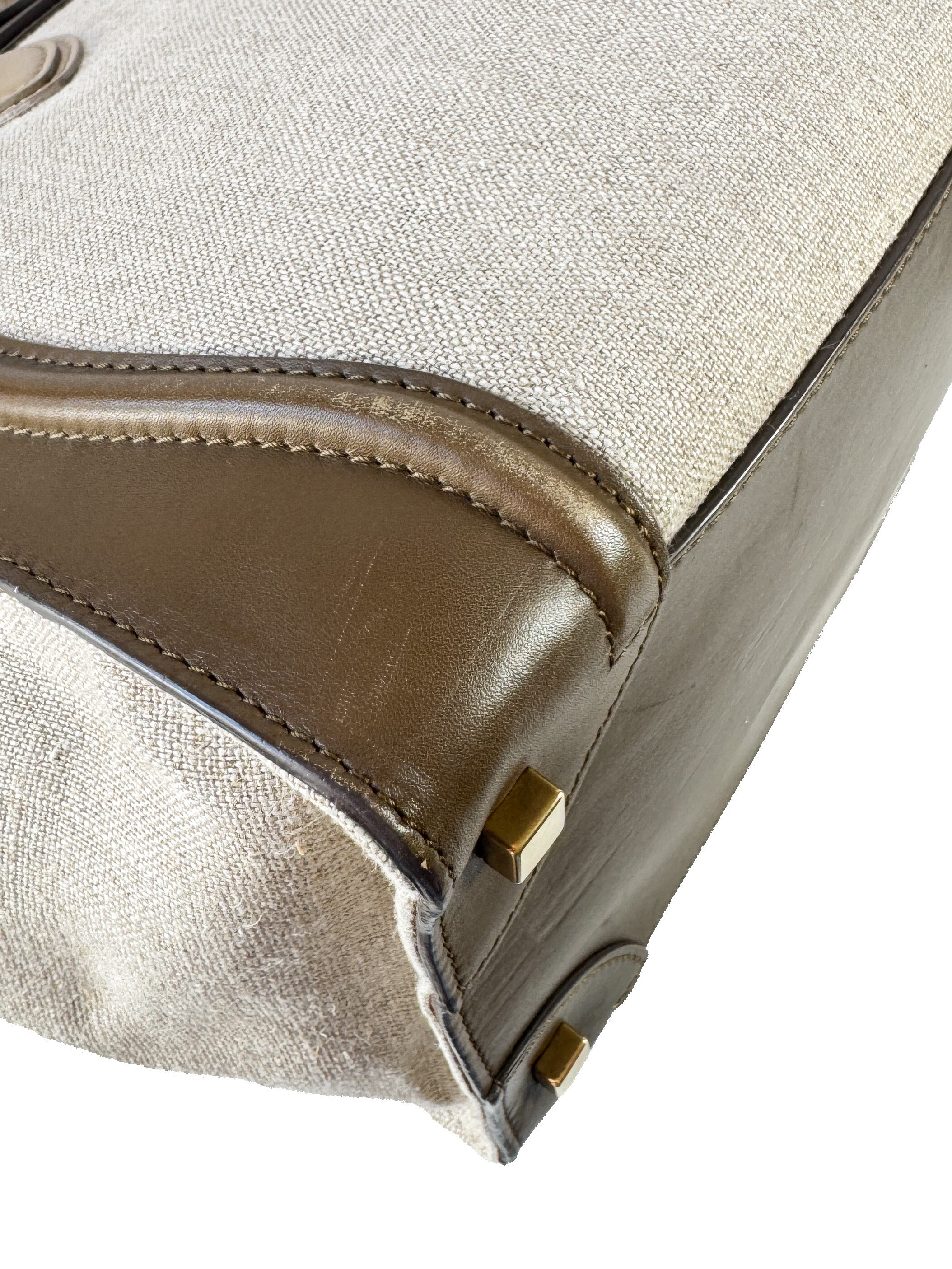 Celine brown leather linen mini Luggage tote S-MM-0113