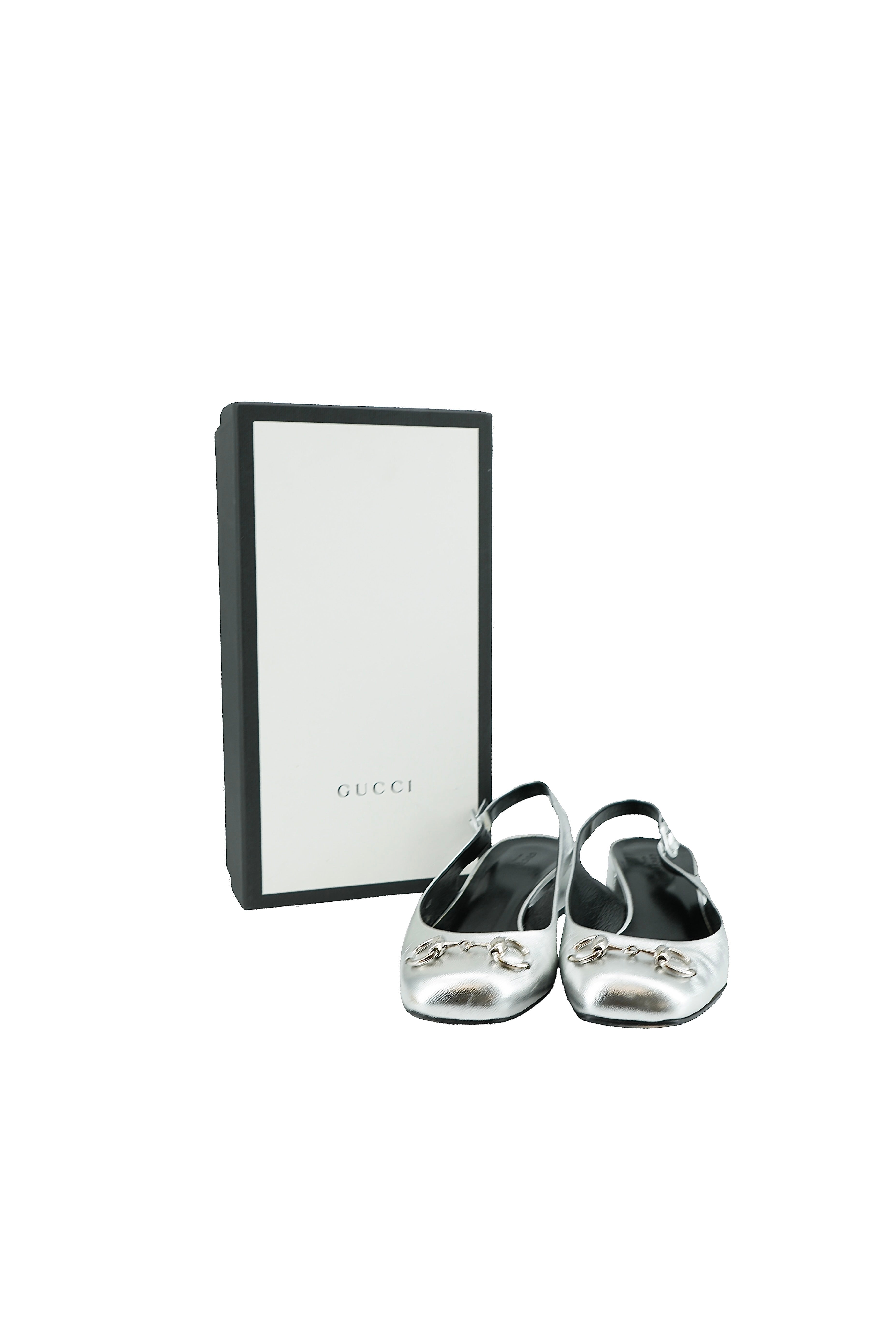 Gucci Horsebit silver metallic slingback flats size 40 BOX