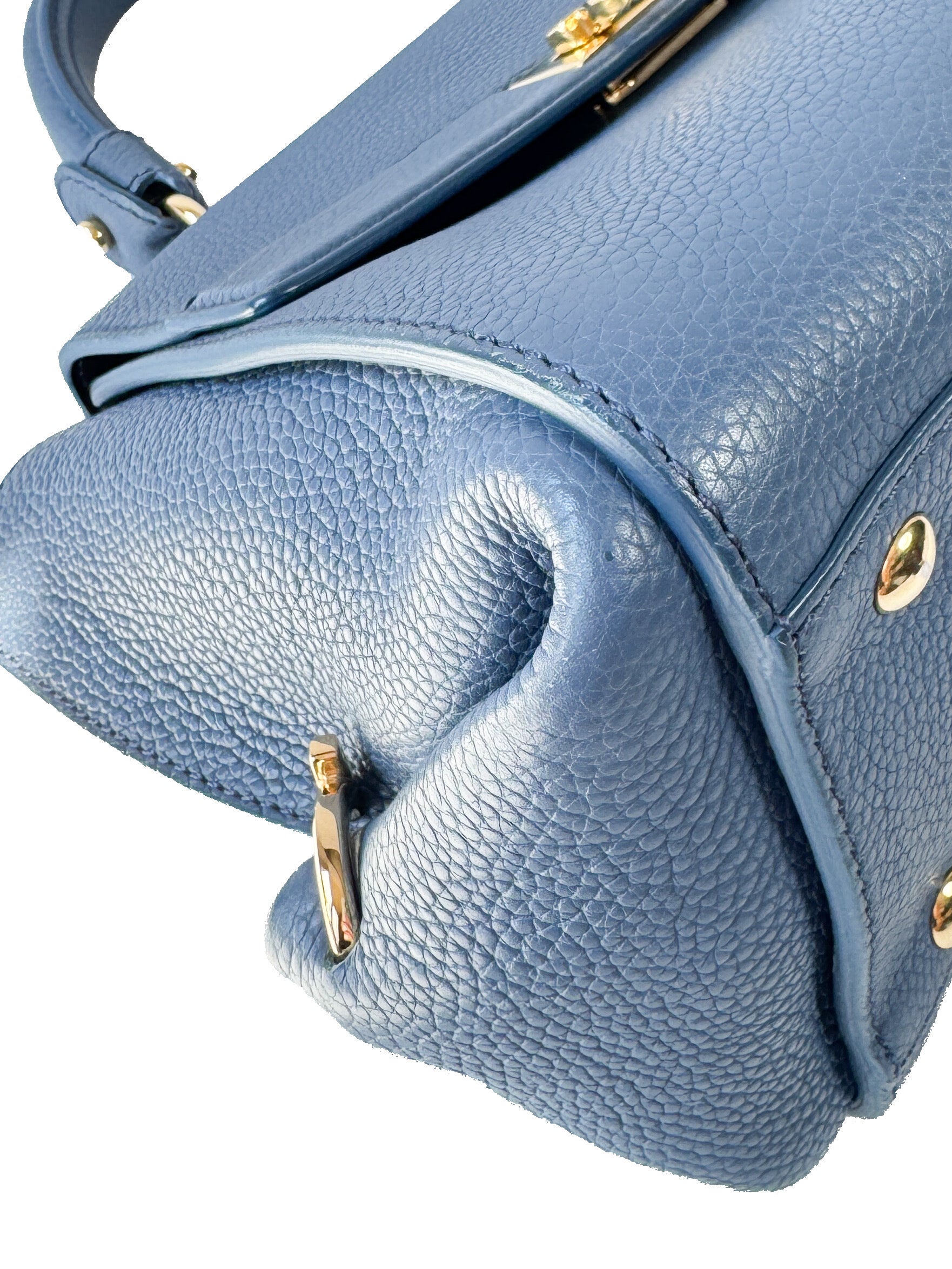 Salvatore Ferragamo blue grained calfskin small Sofia satchel FZ-21 F626