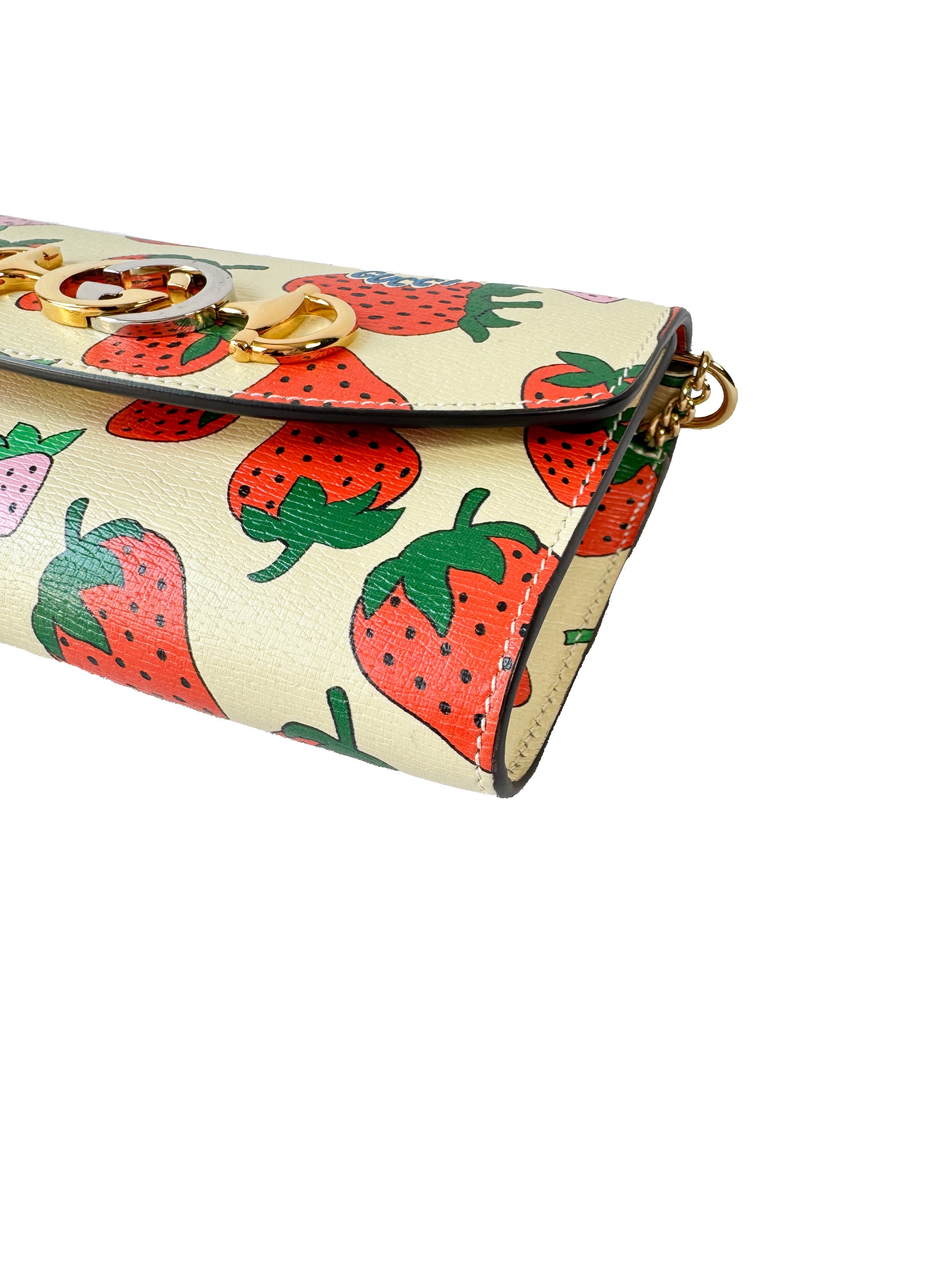 Gucci Calfskin Strawberry Print Mini Zumi Shoulder Bag 564718486628