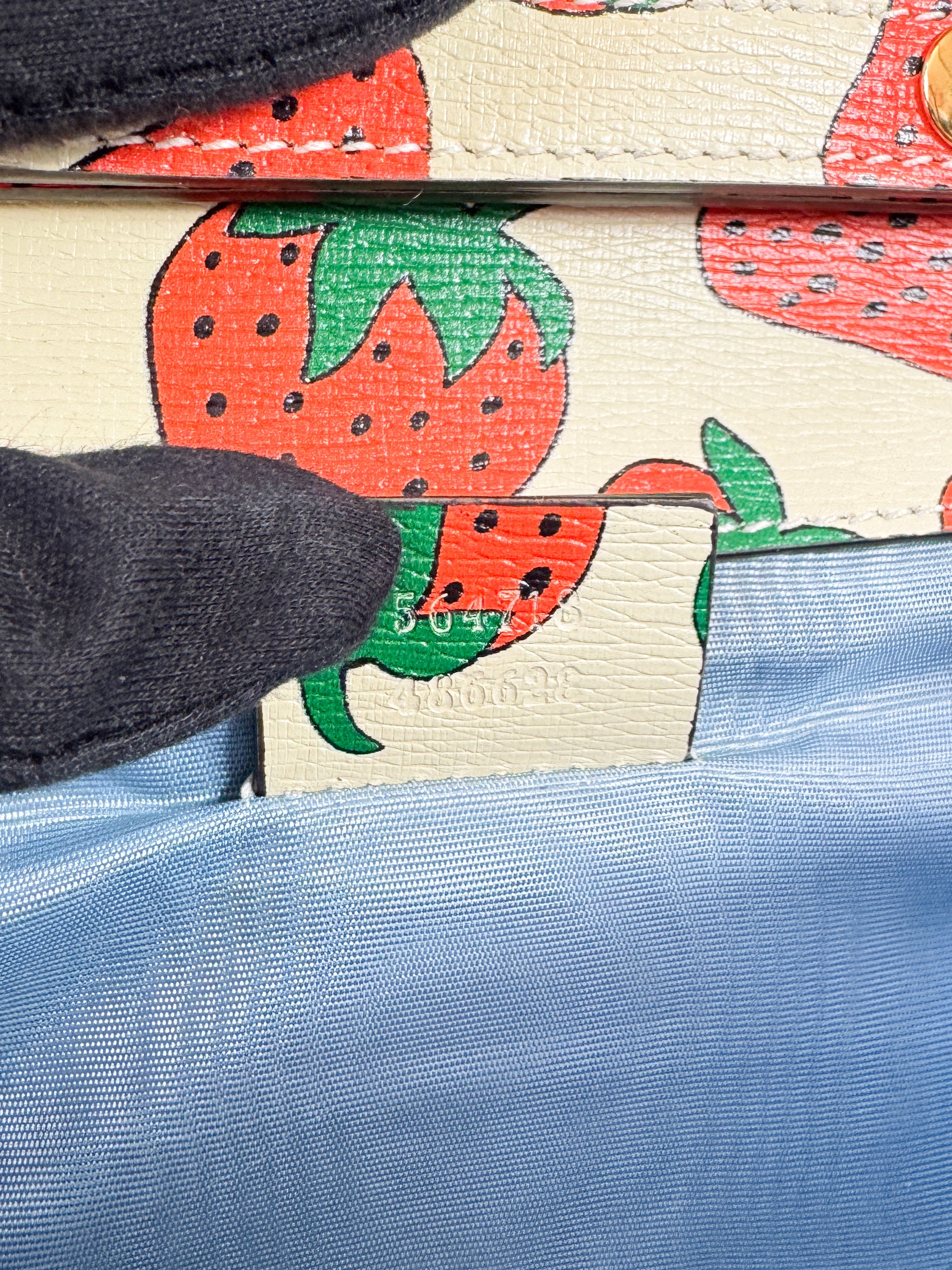 Gucci Calfskin Strawberry Print Mini Zumi Shoulder Bag 564718486628