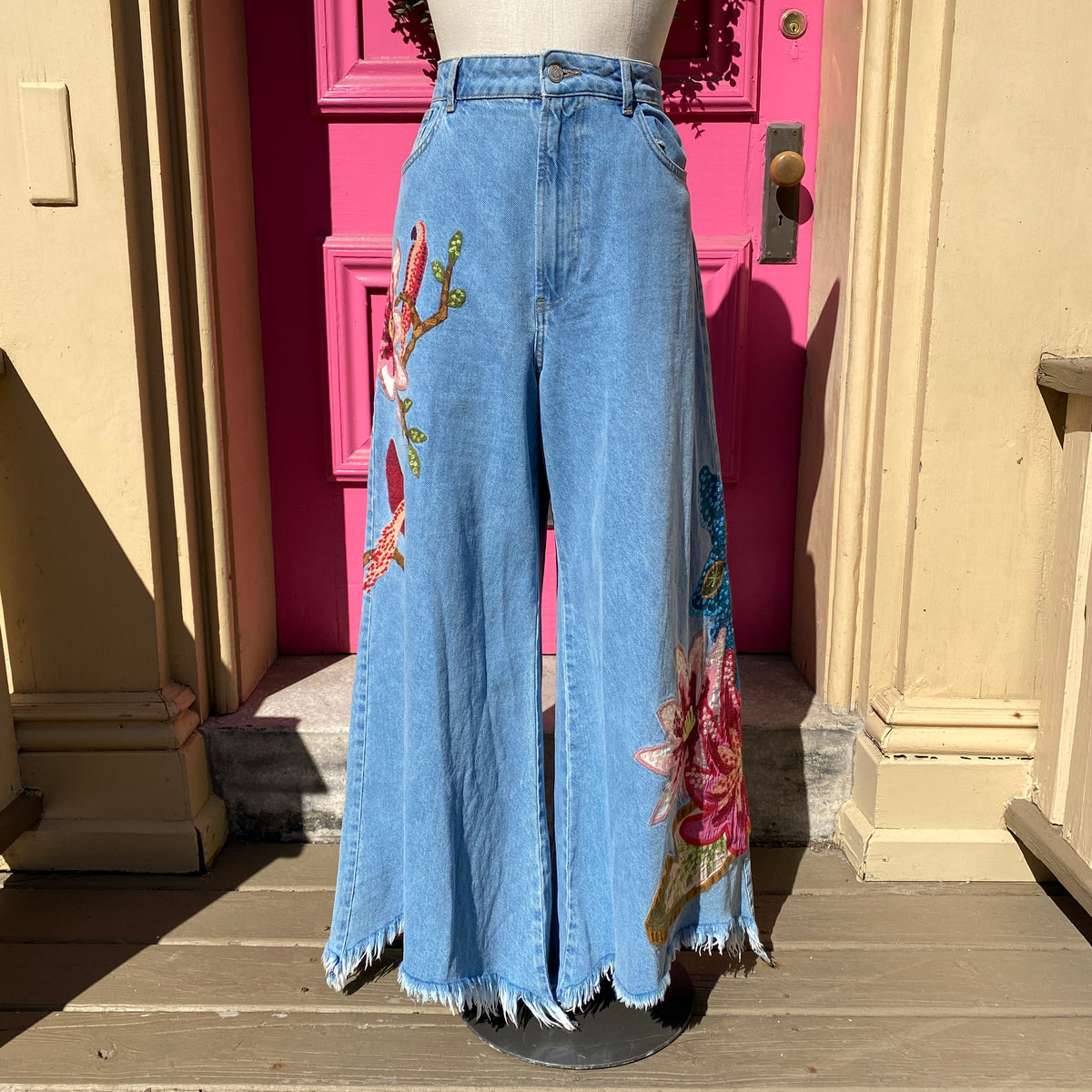 FARM Rio Embroidered Denim Pants in Blue